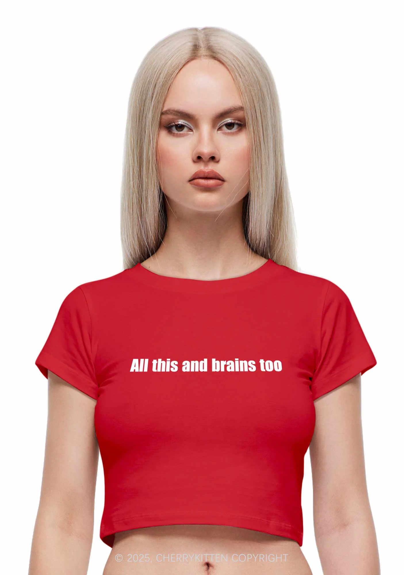 All This And Brains Too Y2K Baby Tee Cherrykitten - Image 2