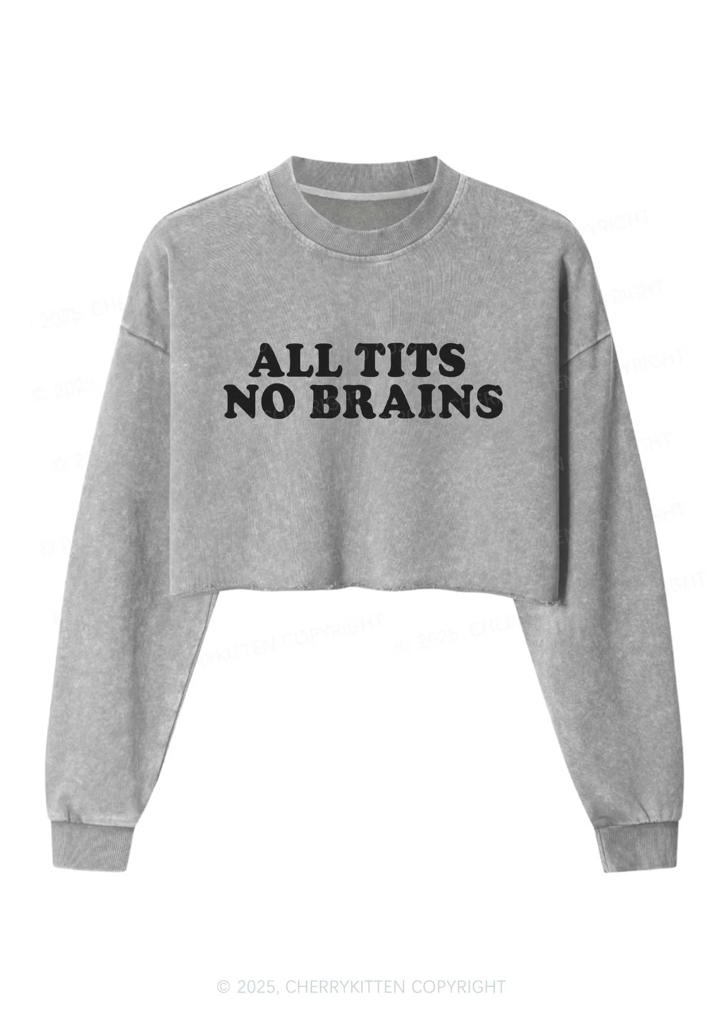 All Txts No Brains Y2K Crop Washed Sweatshirts Cherrykitten - Image 5