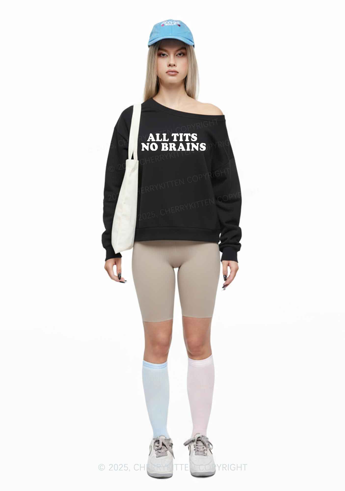 All Txts No Brains Y2K Off Shoulder Sweatshirts Cherrykitten - Image 2