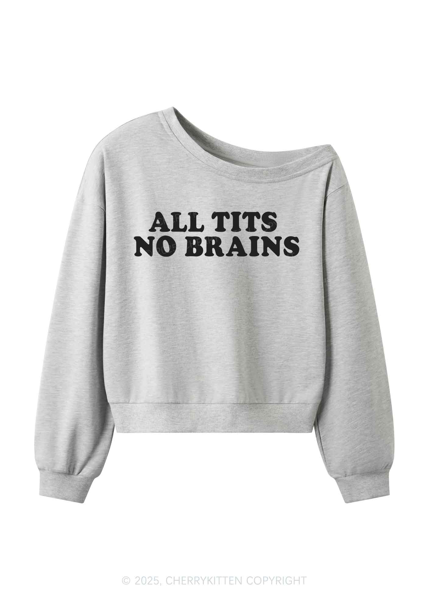 All Txts No Brains Y2K Off Shoulder Sweatshirts Cherrykitten - Image 3