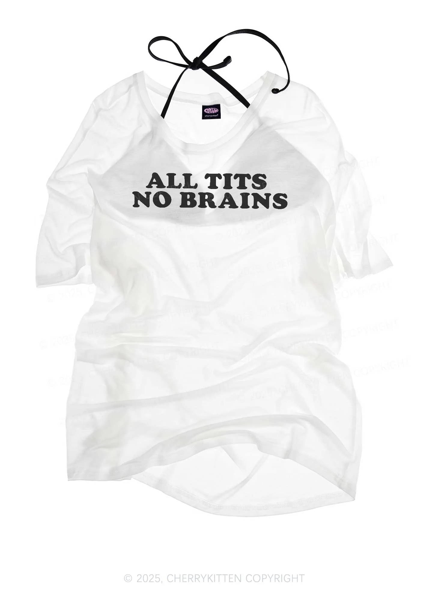 All Txts No Brains Y2K Sheer Boyfriend Tee Cherrykitten - Image 3