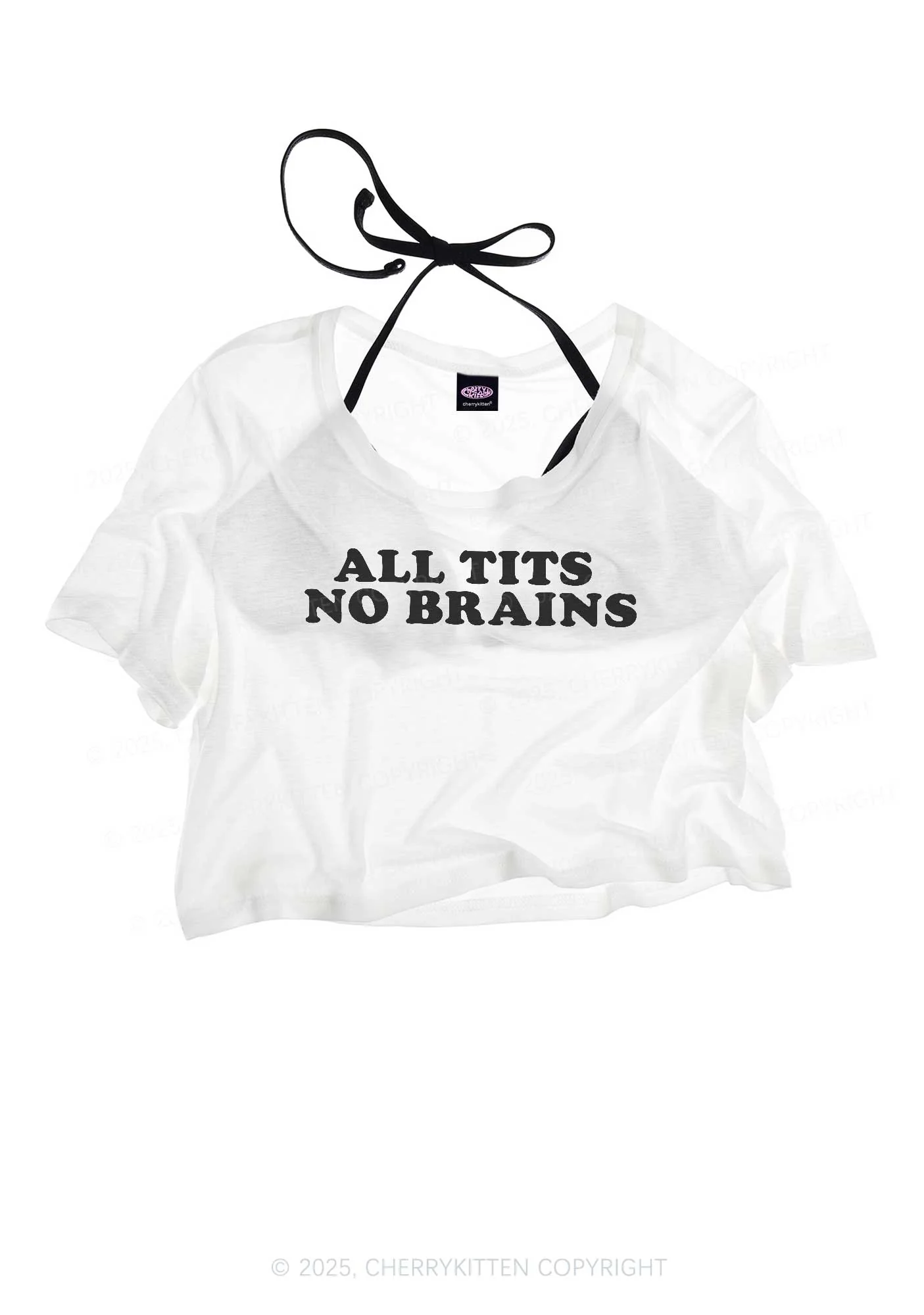 All Txts No Brains Y2K Sheer Crop Tee Cherrykitten - Image 3