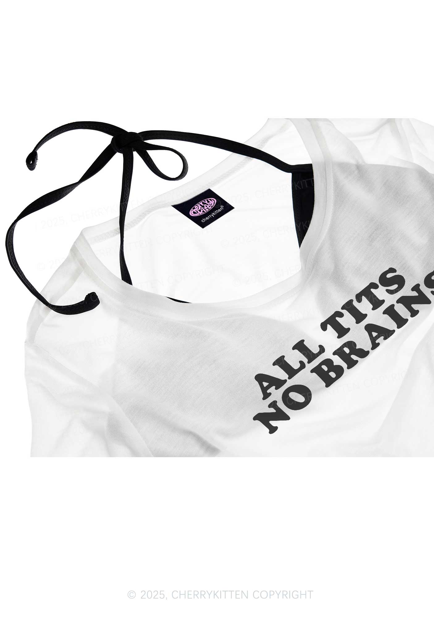 All Txts No Brains Y2K Sheer Crop Tee Cherrykitten - Image 4