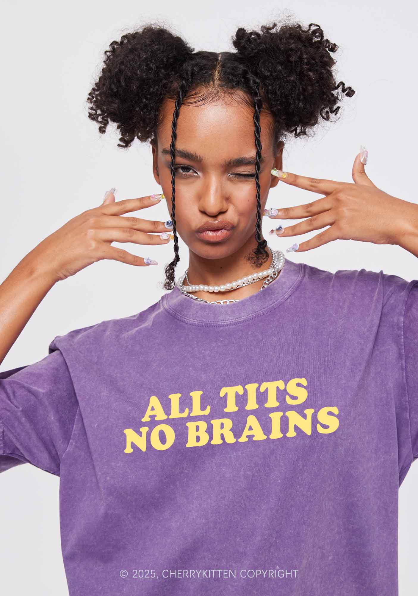 All Txts No Brains Y2K Shirts Washed Tee Cherrykitten - Image 2