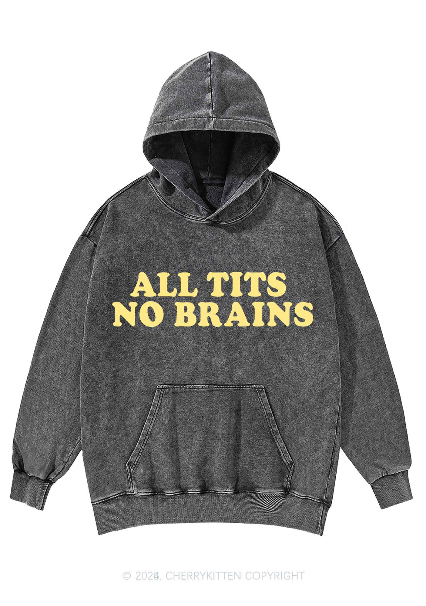 All Txts No Brains Y2K Washed Hoodie Cherrykitten - Image 3