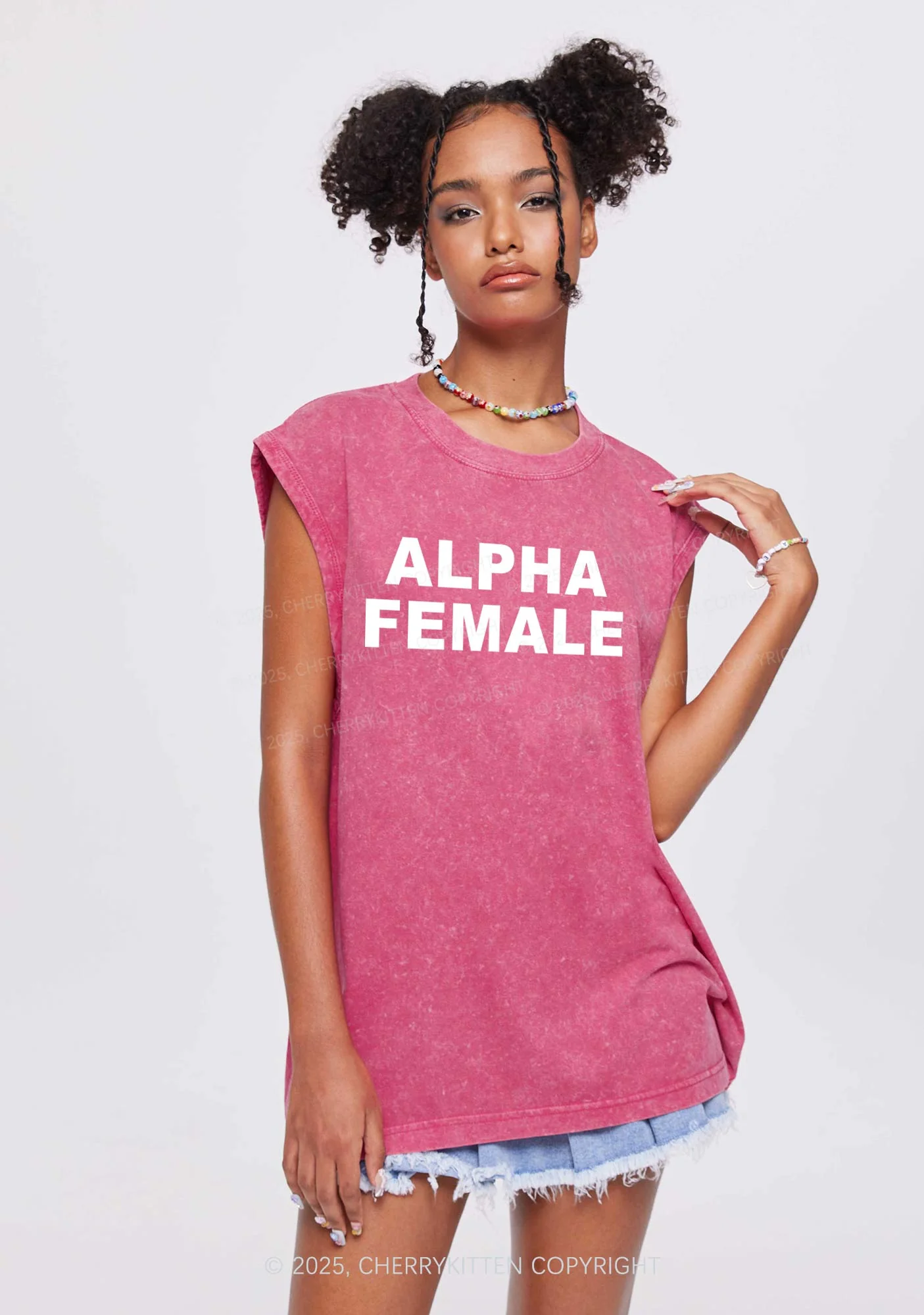 Alpha Female Y2K Washed Tank Cherrykitten - Image 2