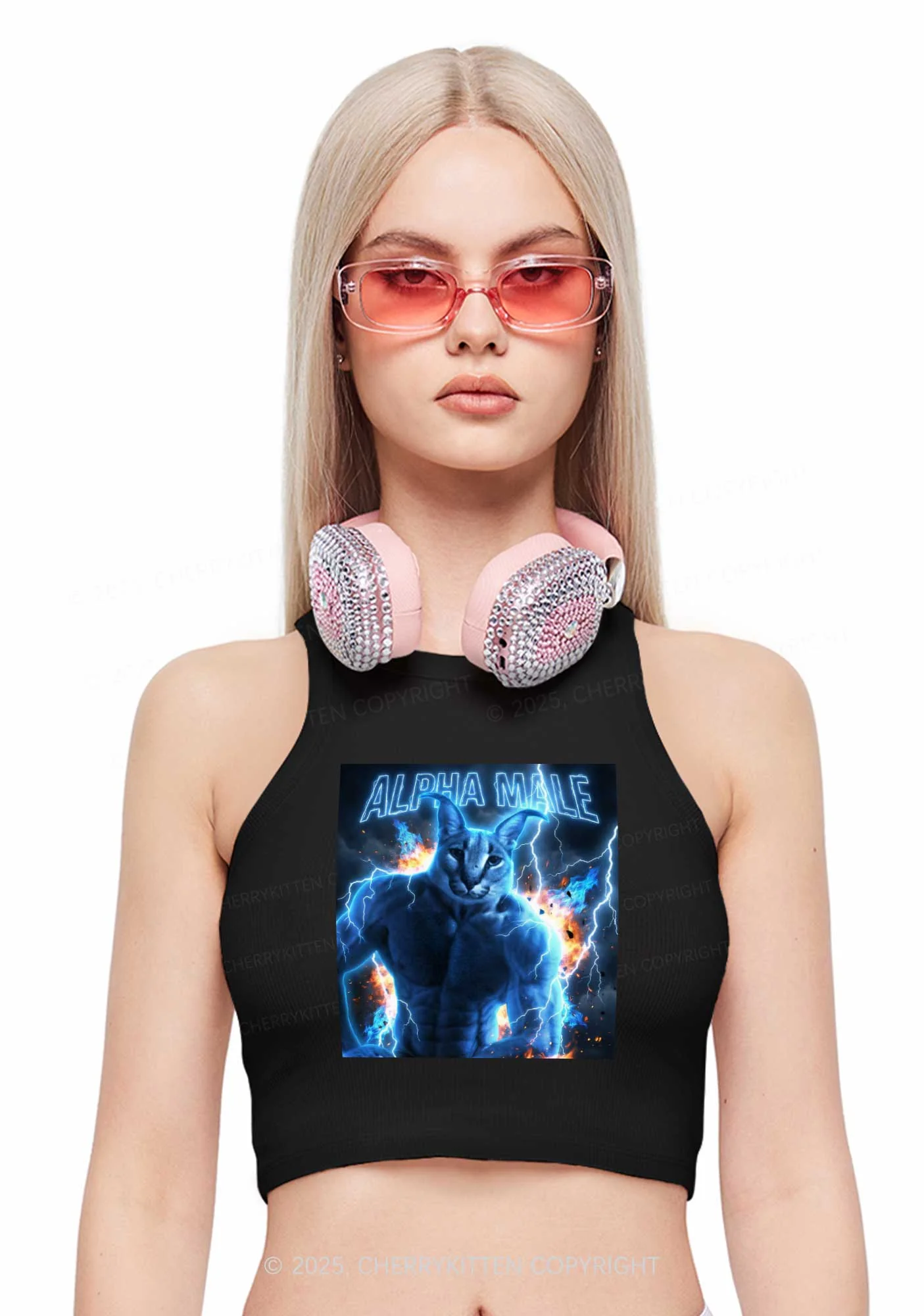 Alpha Male Floppa Y2K Crop Tank Top Cherrykitten - Image 2