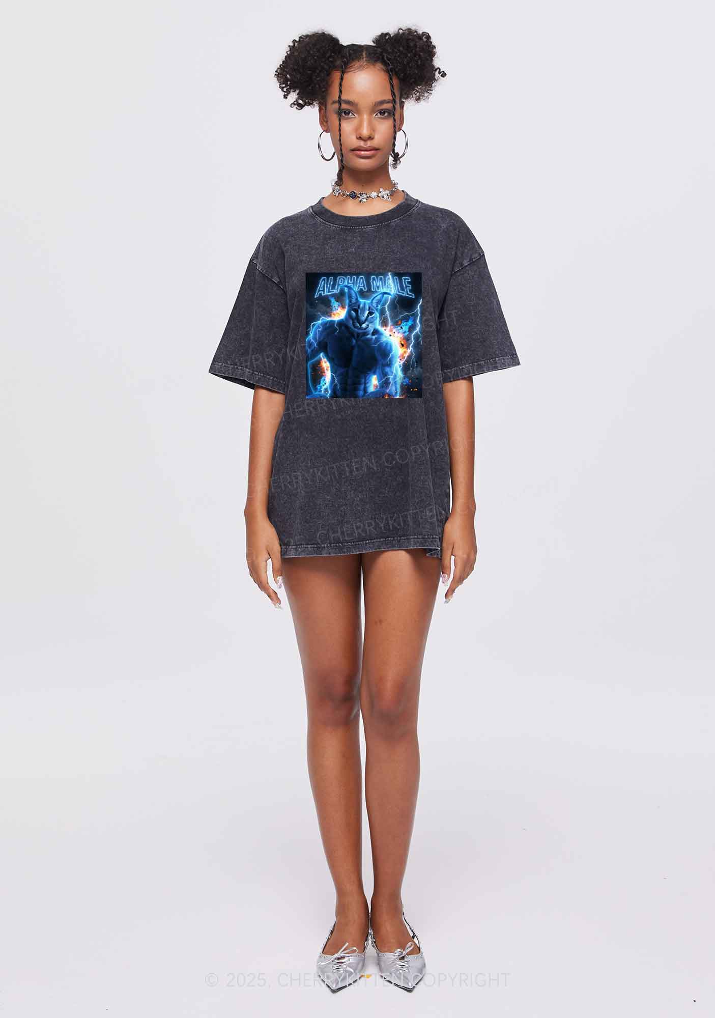 Alpha Male Floppa Y2K Shirts Washed Tee Cherrykitten - Image 2