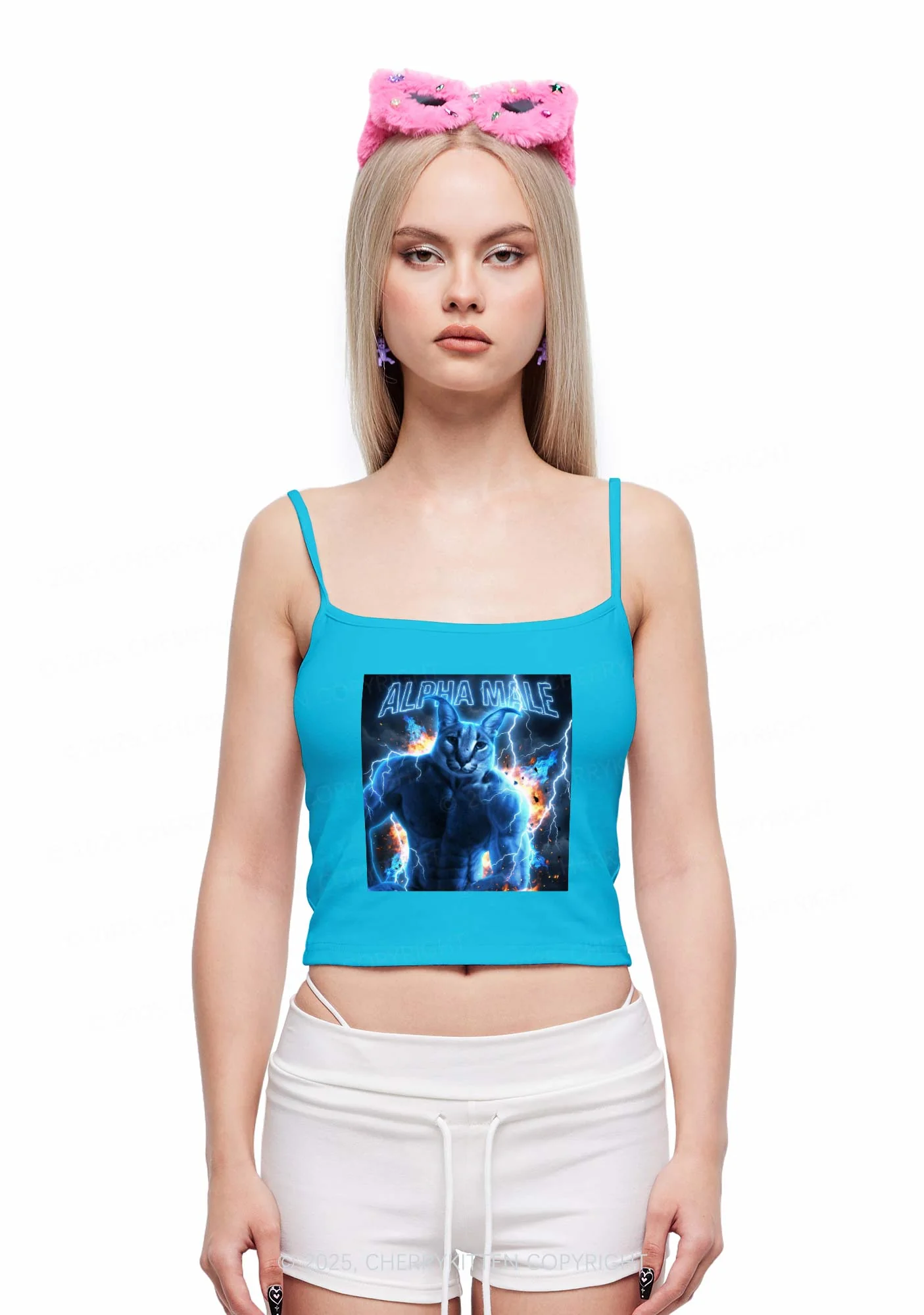 Alpha Male Floppa Y2K Spaghetti Strap Cami Cherrykitten - Image 2