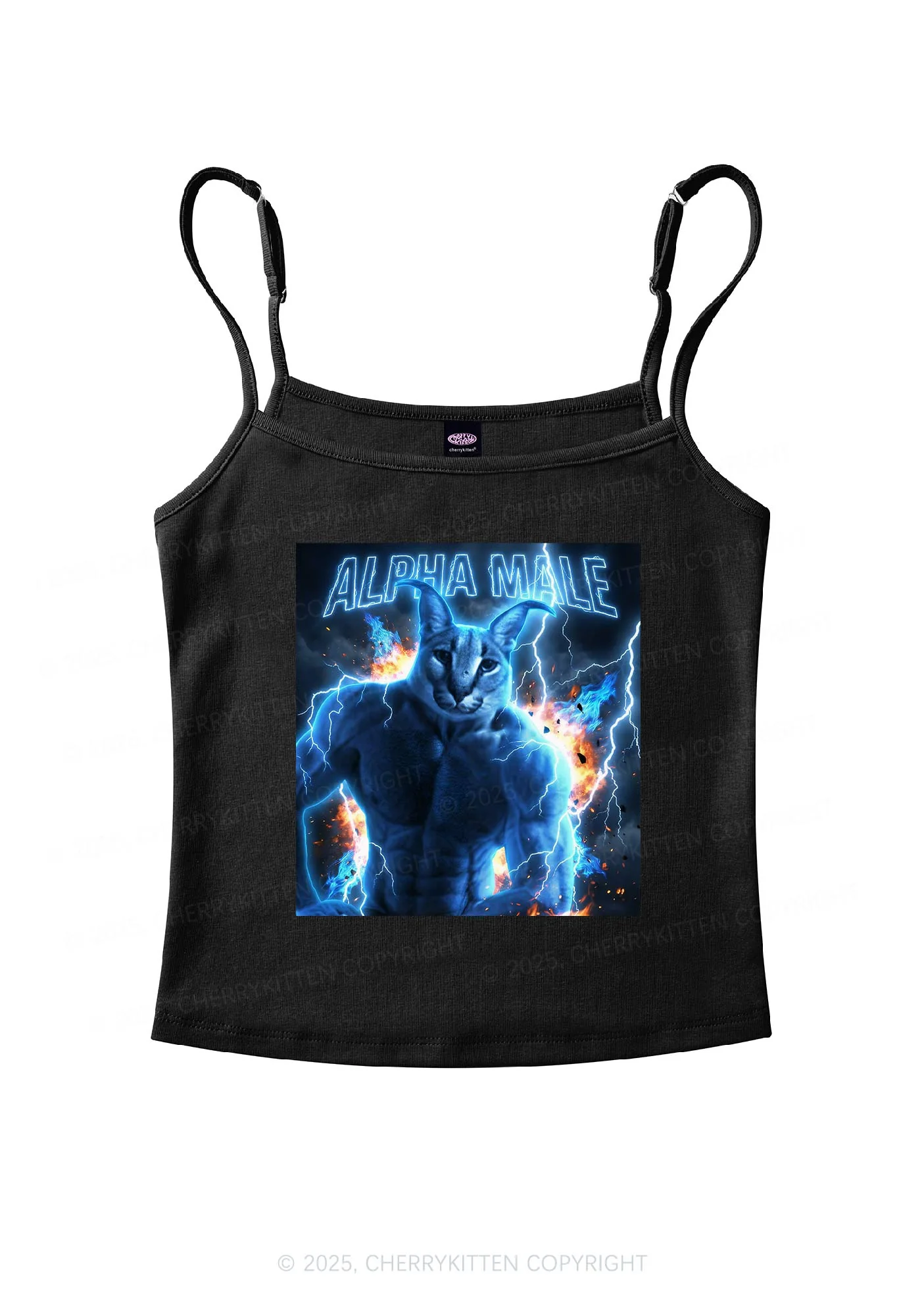 Alpha Male Floppa Y2K Spaghetti Strap Cami Cherrykitten - Image 3