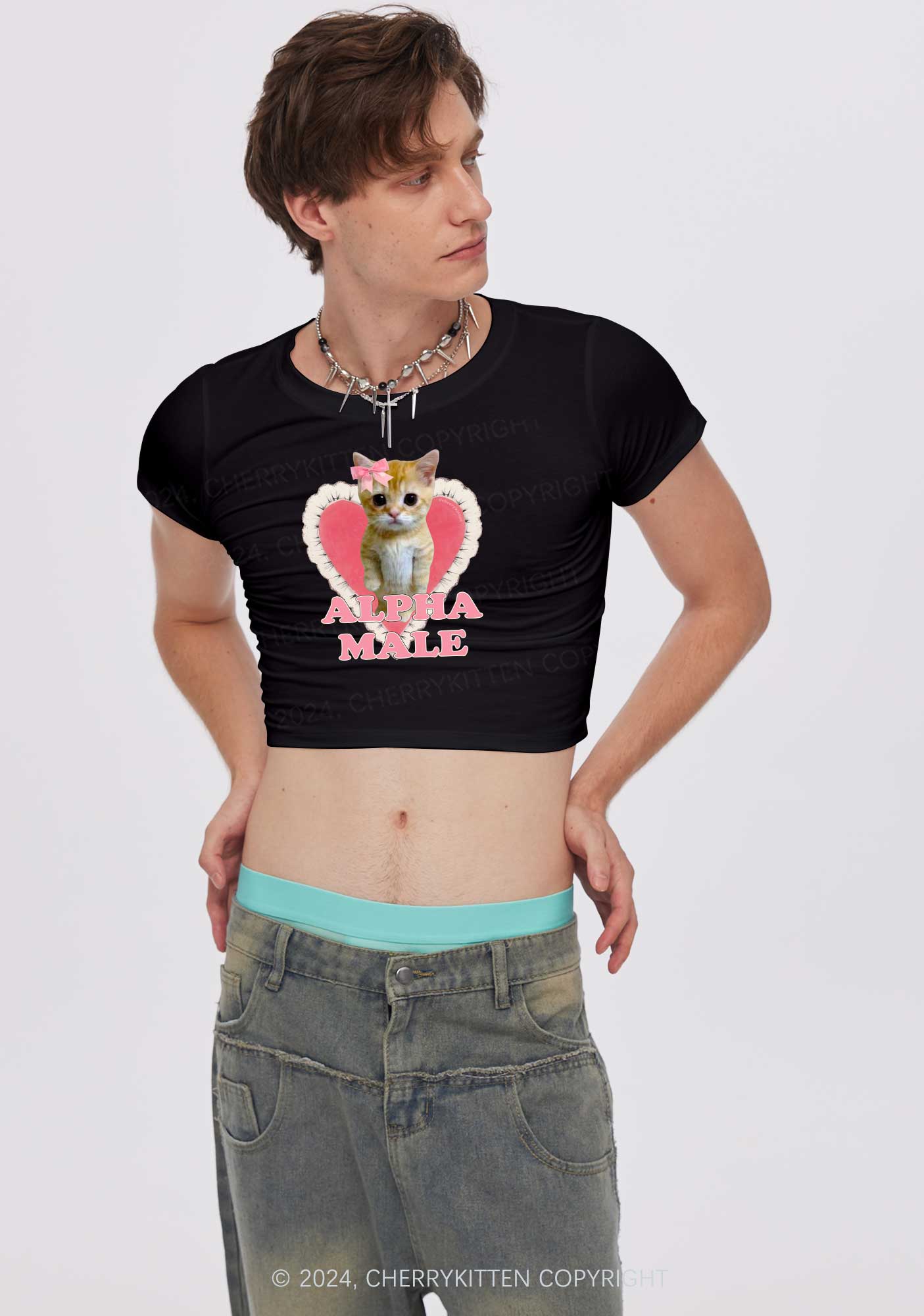 Alpha Male Kitten Y2K Baby Tee Cherrykitten - Image 2