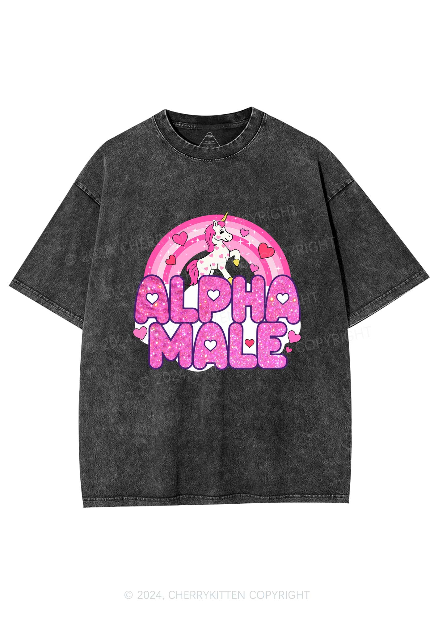 Alpha Male Unicorn Y2K Valentine's Day Washed Tee Cherrykitten - Image 3