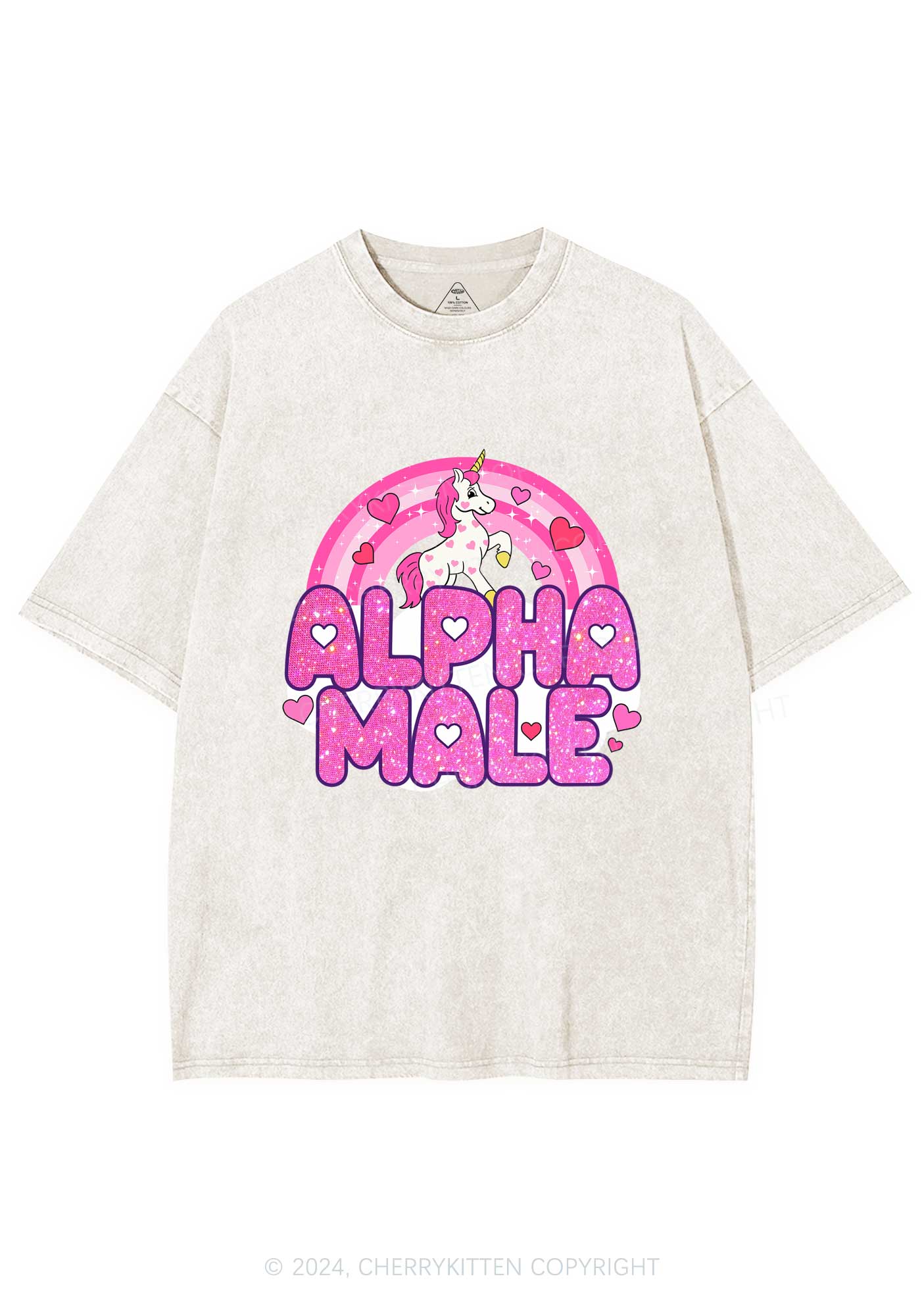 Alpha Male Unicorn Y2K Valentine's Day Washed Tee Cherrykitten - Image 5