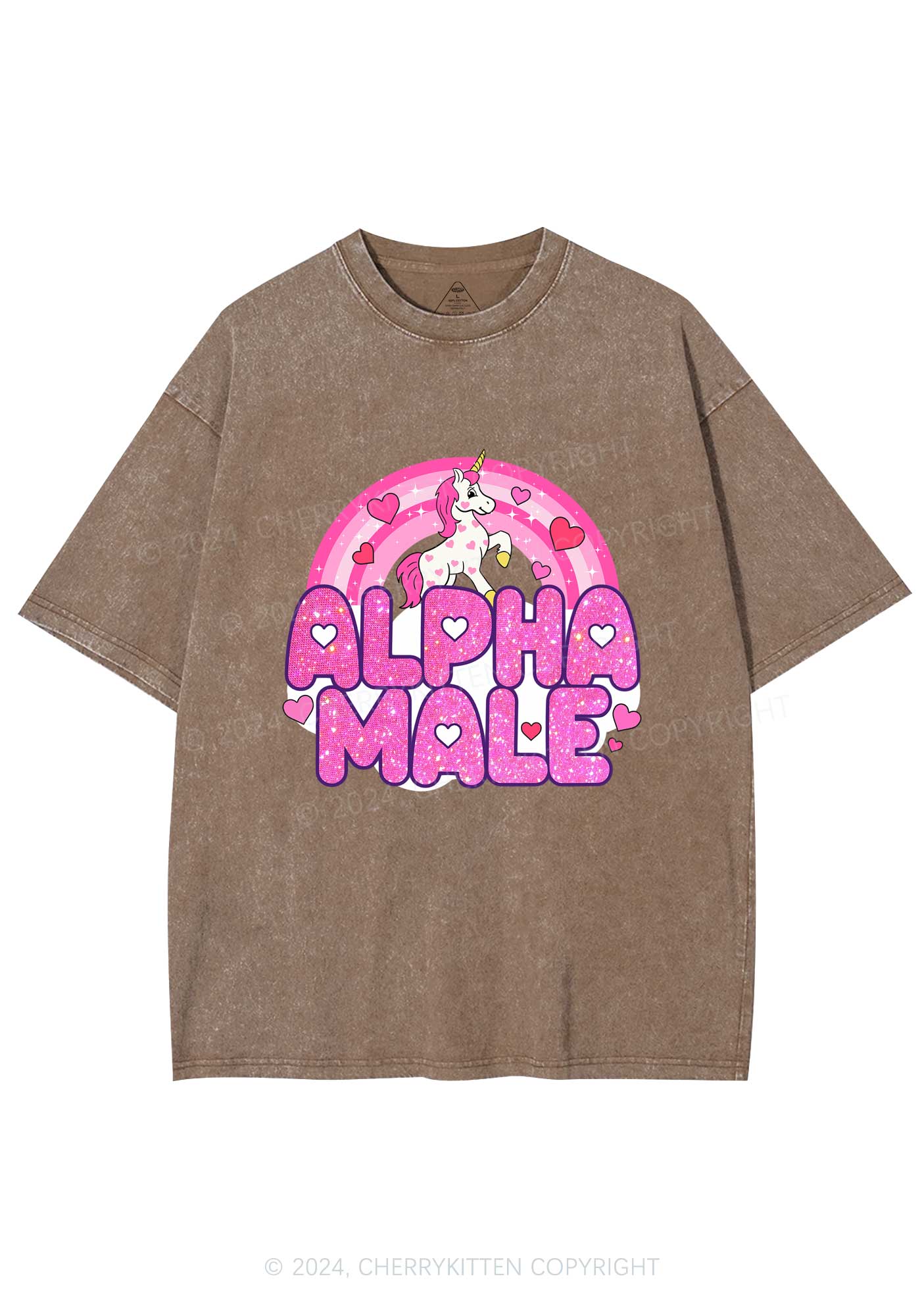 Alpha Male Unicorn Y2K Valentine's Day Washed Tee Cherrykitten - Image 6