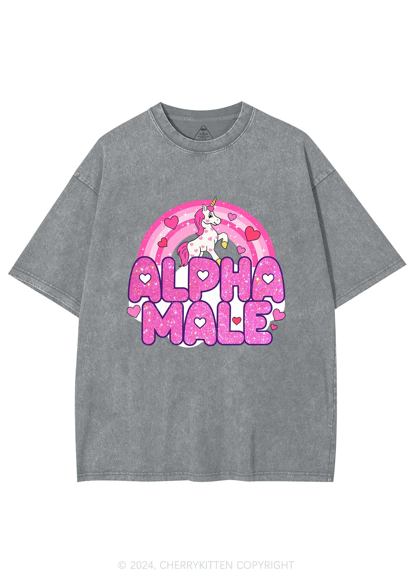 Alpha Male Unicorn Y2K Valentine's Day Washed Tee Cherrykitten - Image 7