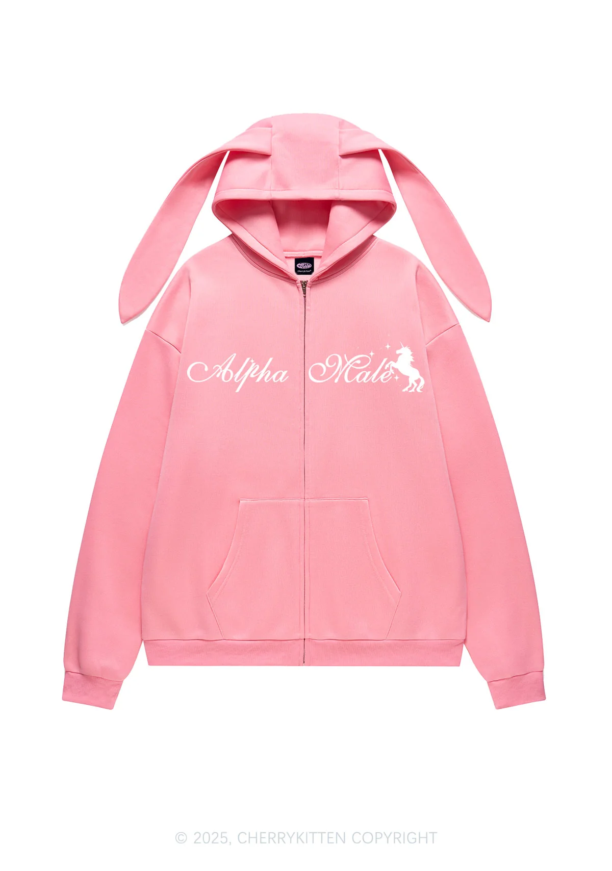 Alpha Male Y2K Bunny Ear Zip Hoodie Cherrykitten - Image 3