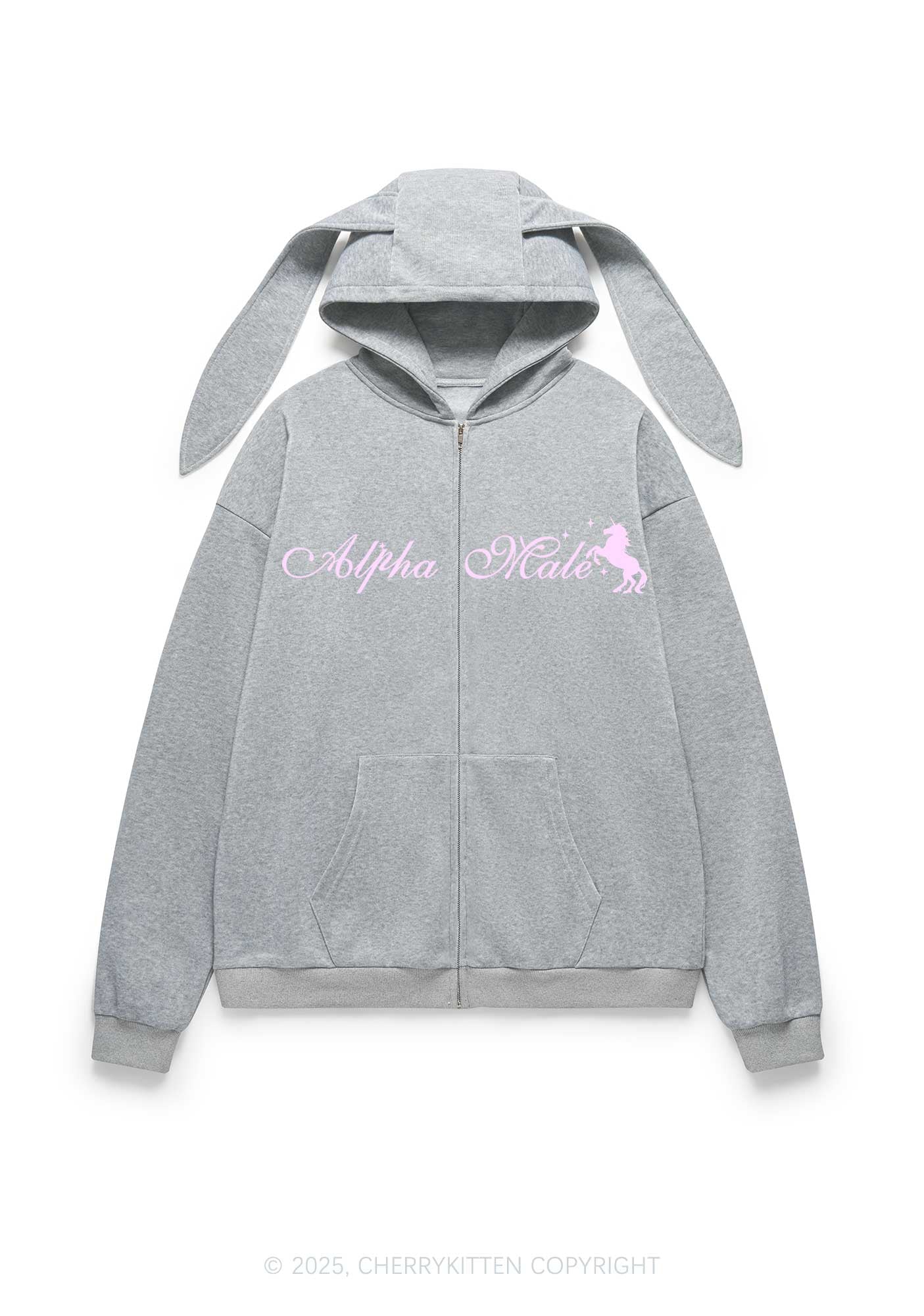 Alpha Male Y2K Bunny Ear Zip Hoodie Cherrykitten - Image 4