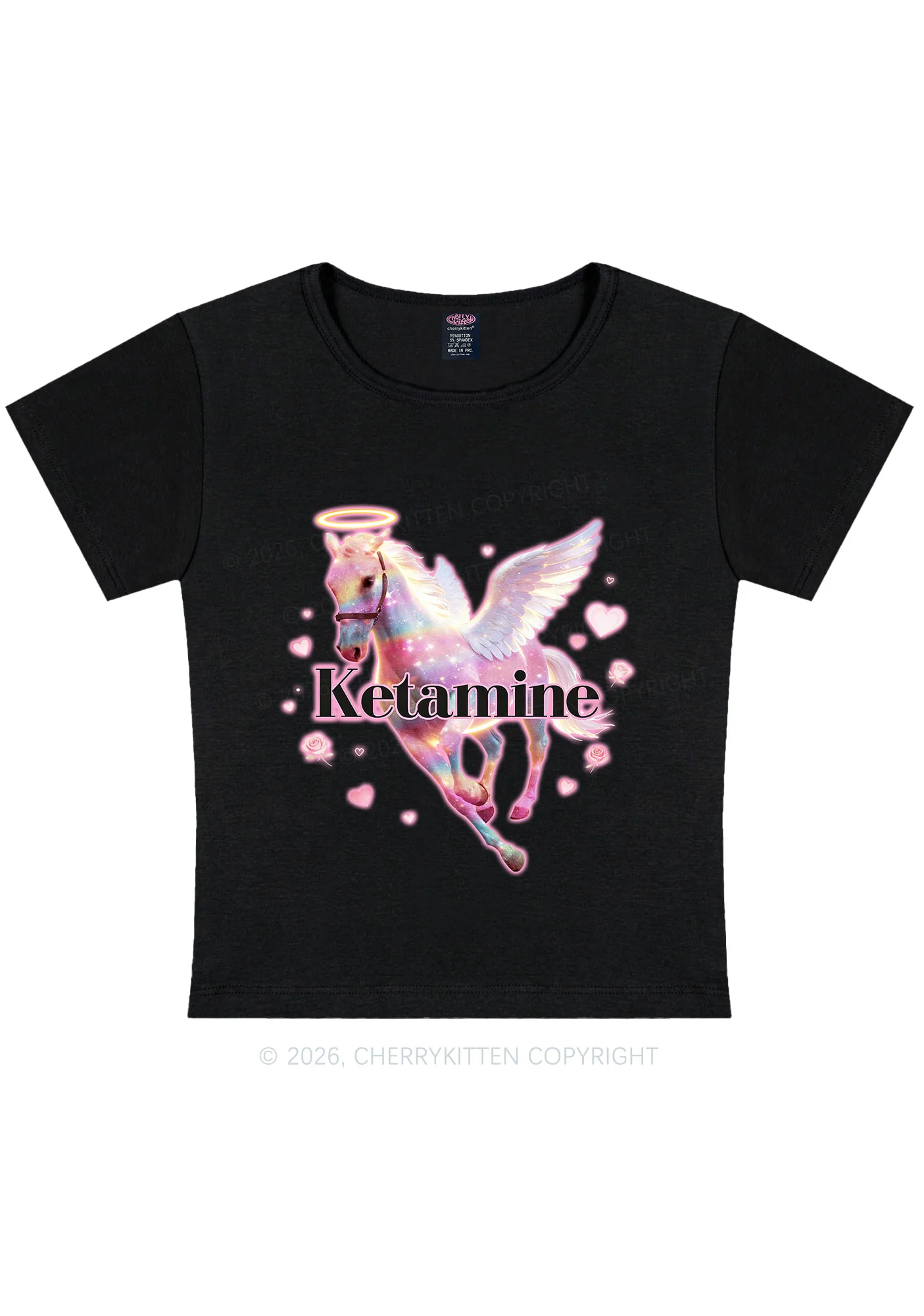 Angel K Horse Valentine's Day Y2K Baby Tee Cherrykitten - Image 3