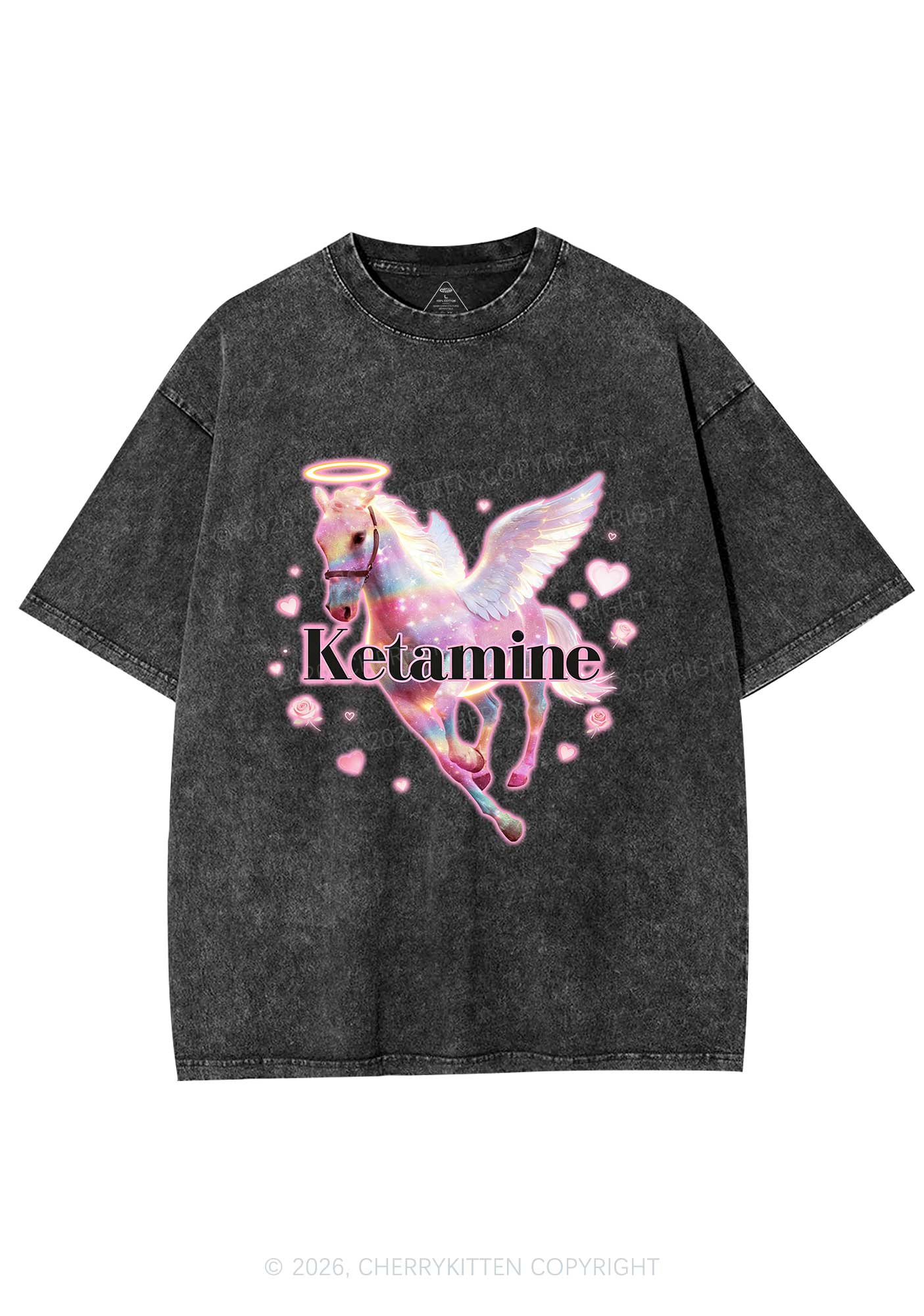 Angel K Horse Valentine's Day Y2K Shirts Washed Tee Cherrykitten - Image 3