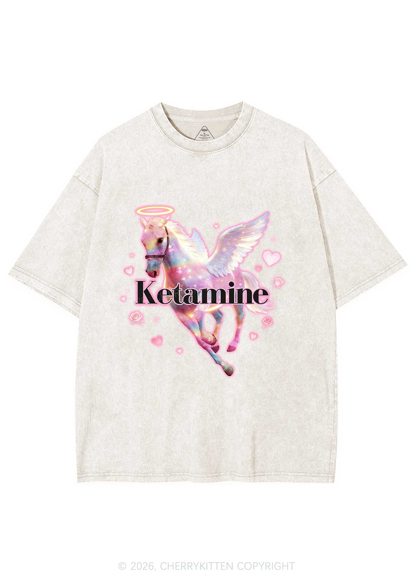 Angel K Horse Valentine's Day Y2K Shirts Washed Tee Cherrykitten - Image 5