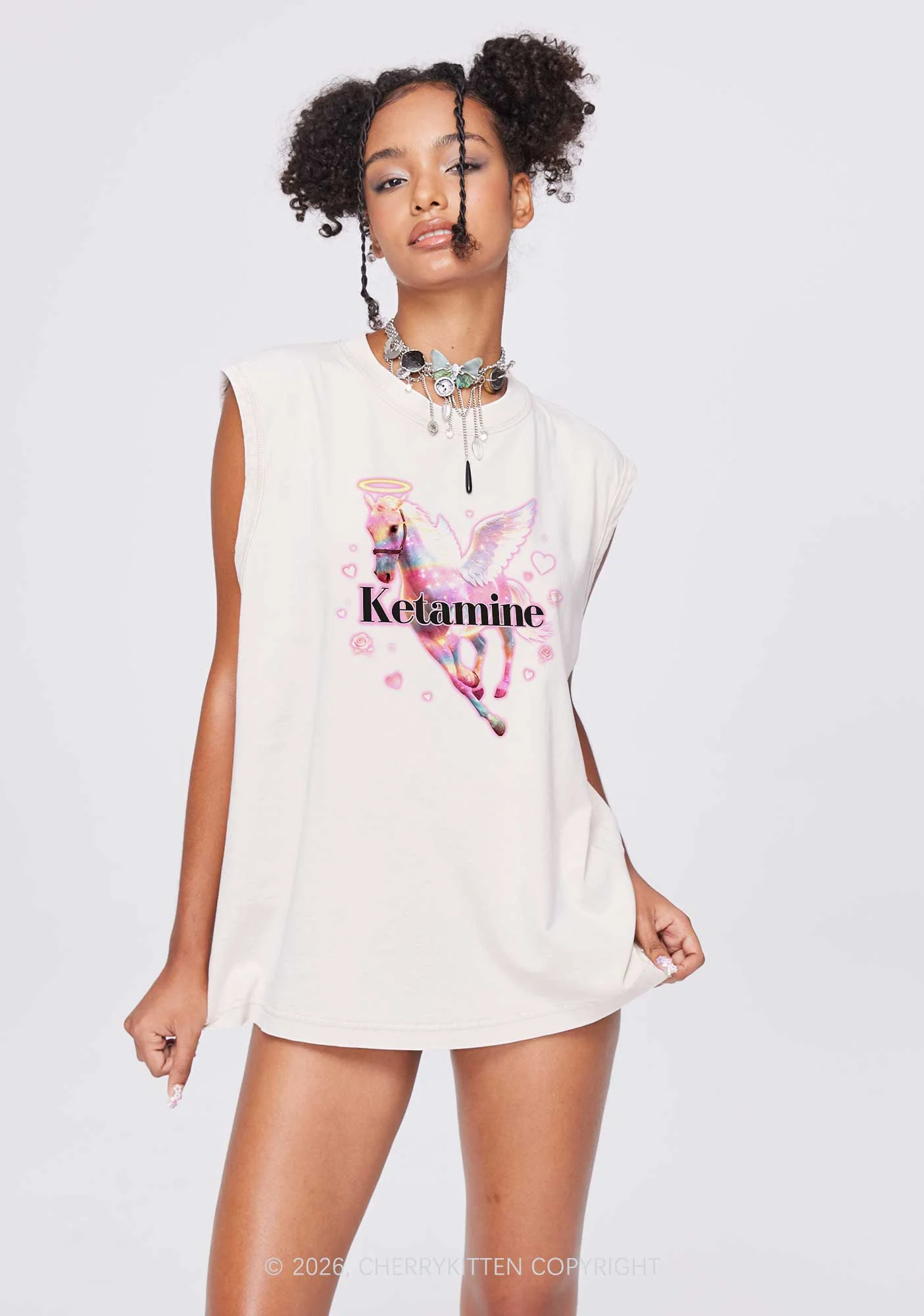 Angel K Horse Valentine's Day Y2K Washed Muscle Tank Cherrykitten - Image 2