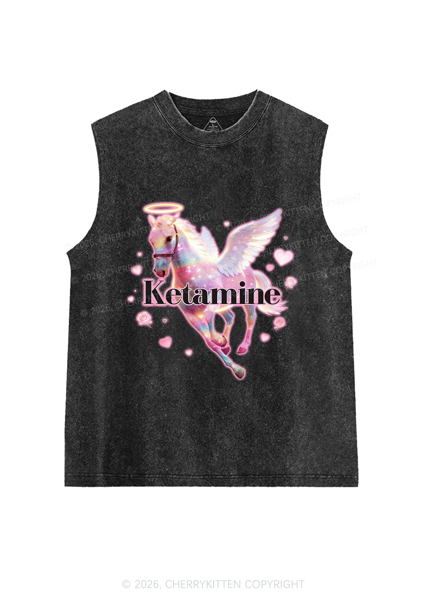 Angel K Horse Valentine's Day Y2K Washed Muscle Tank Cherrykitten - Image 3