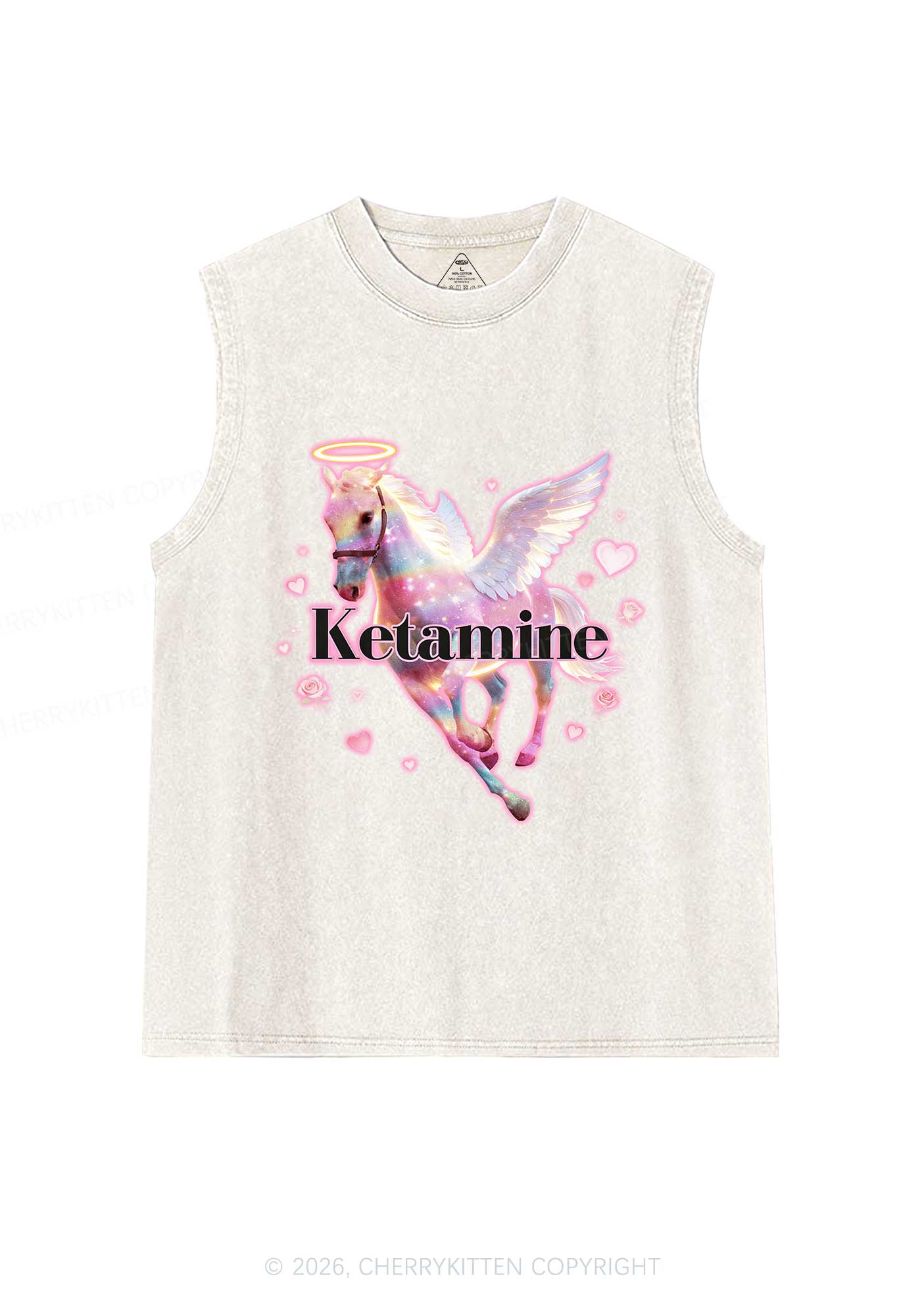 Angel K Horse Valentine's Day Y2K Washed Muscle Tank Cherrykitten - Image 4