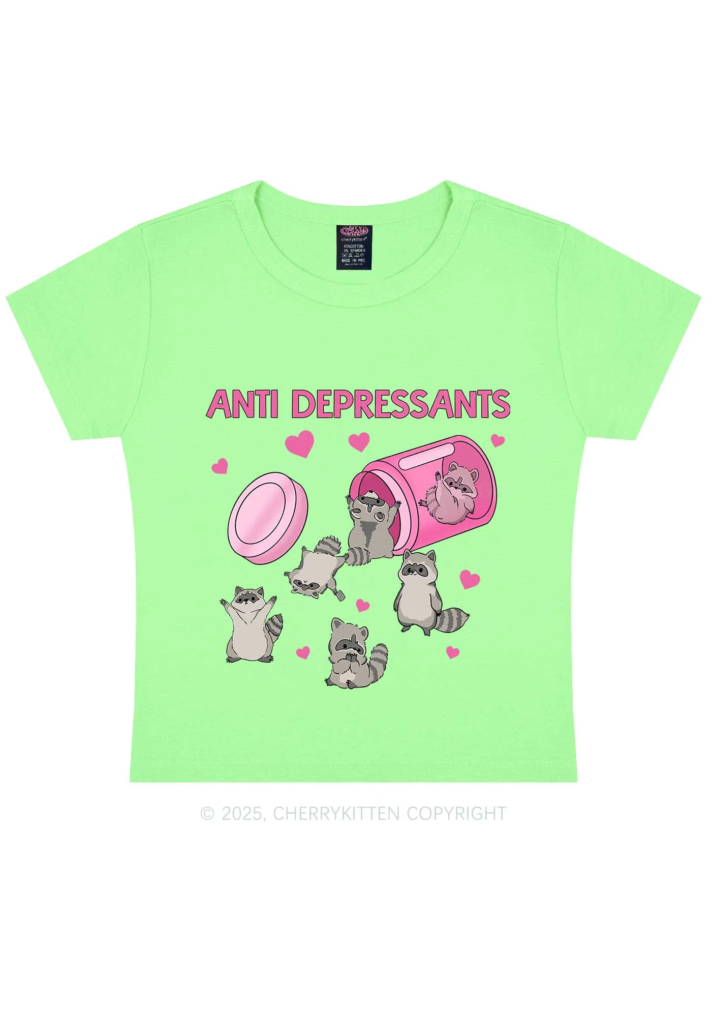 Anti Depressants Raccoon Y2K Baby Tee Cherrykitten - Image 11