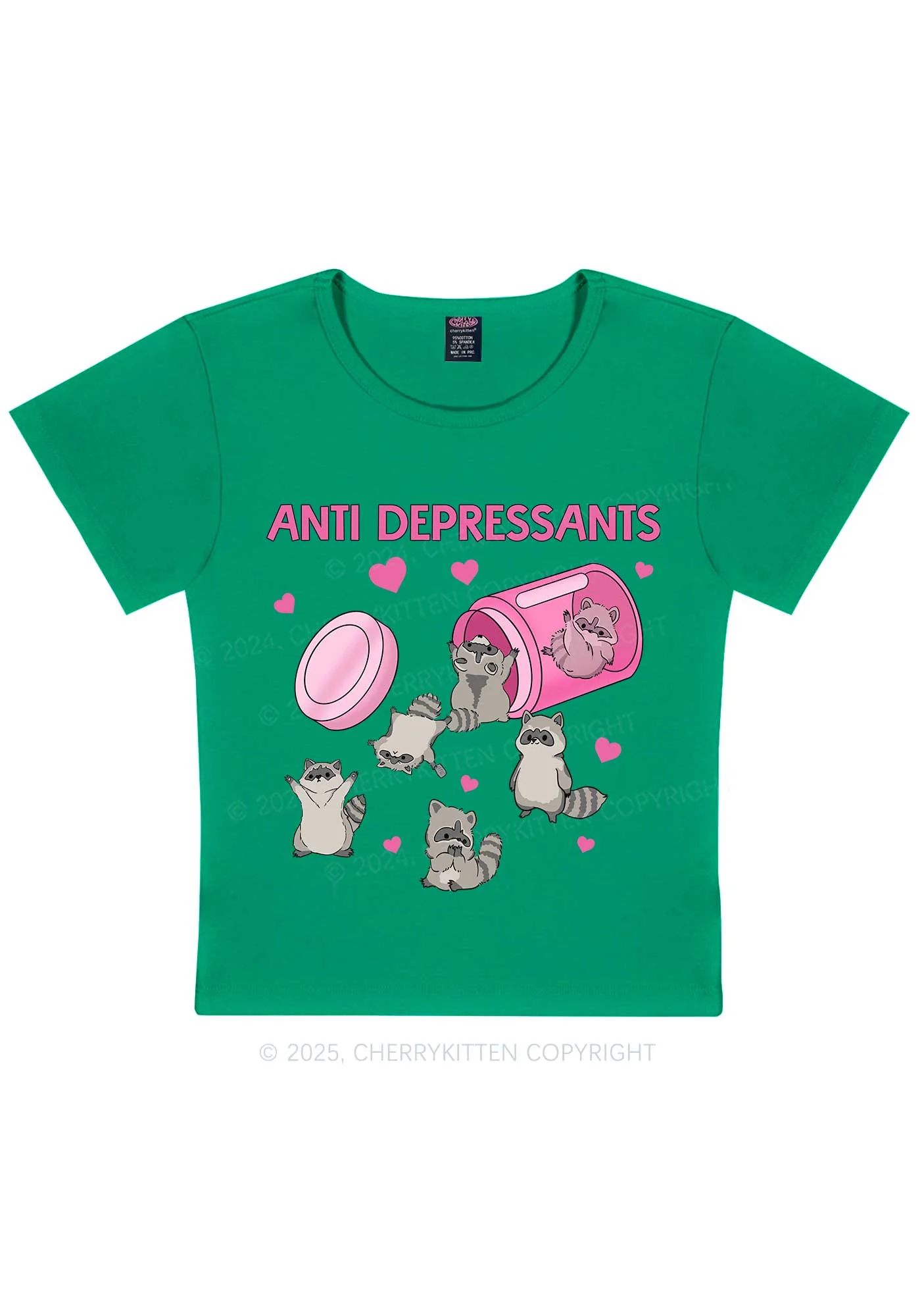 Anti Depressants Raccoon Y2K Baby Tee Cherrykitten - Image 12