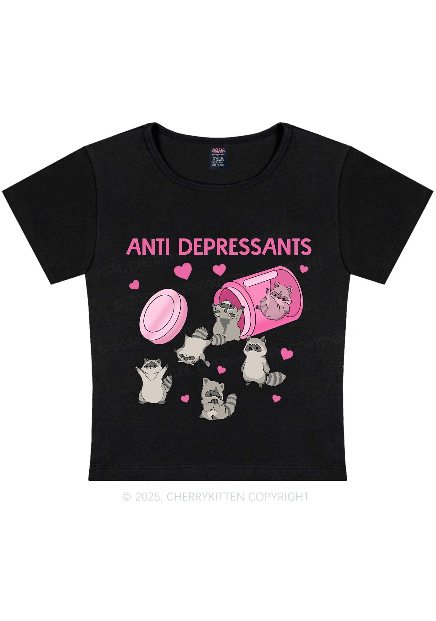Anti Depressants Raccoon Y2K Baby Tee Cherrykitten - Image 3