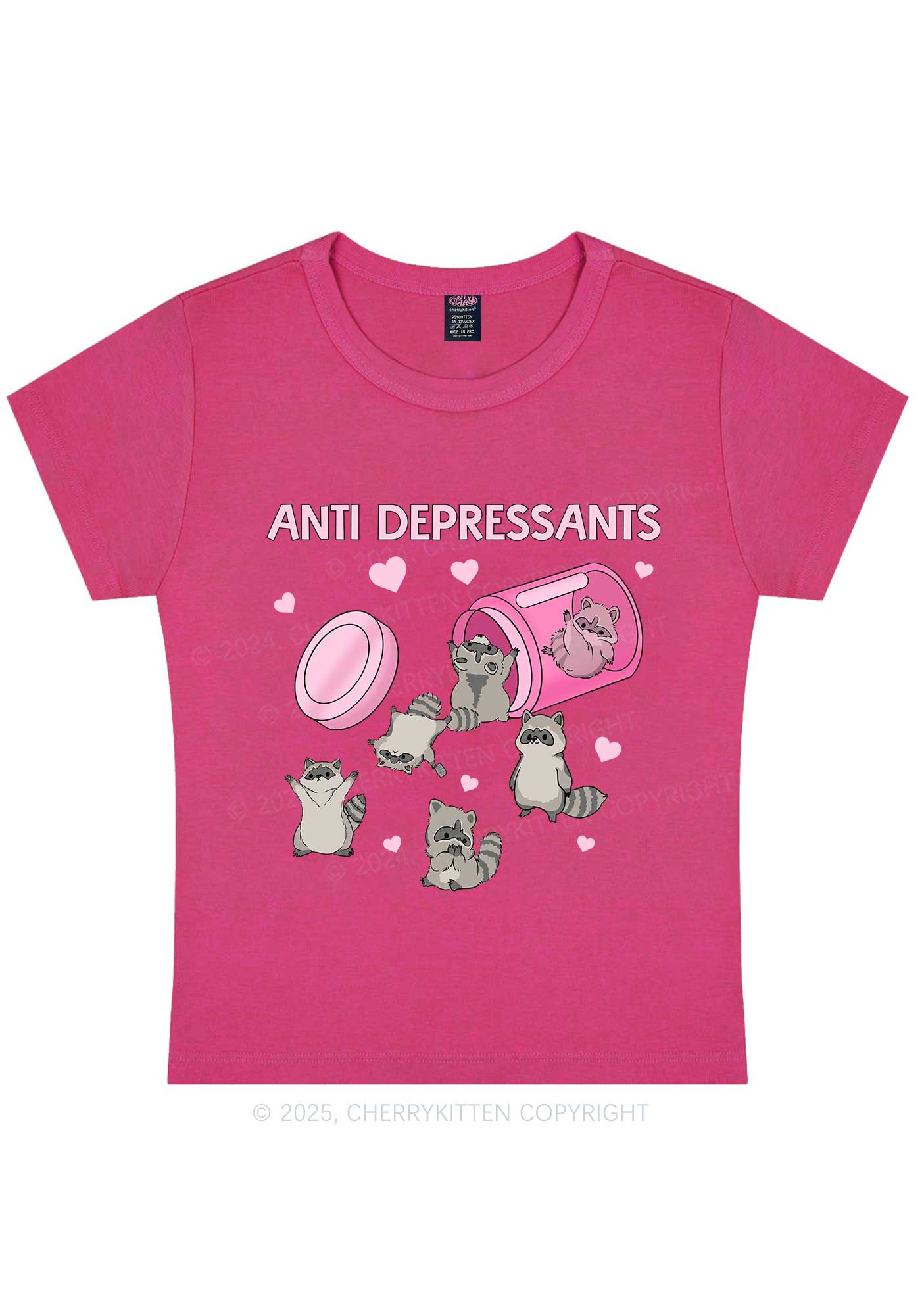 Anti Depressants Raccoon Y2K Baby Tee Cherrykitten - Image 4