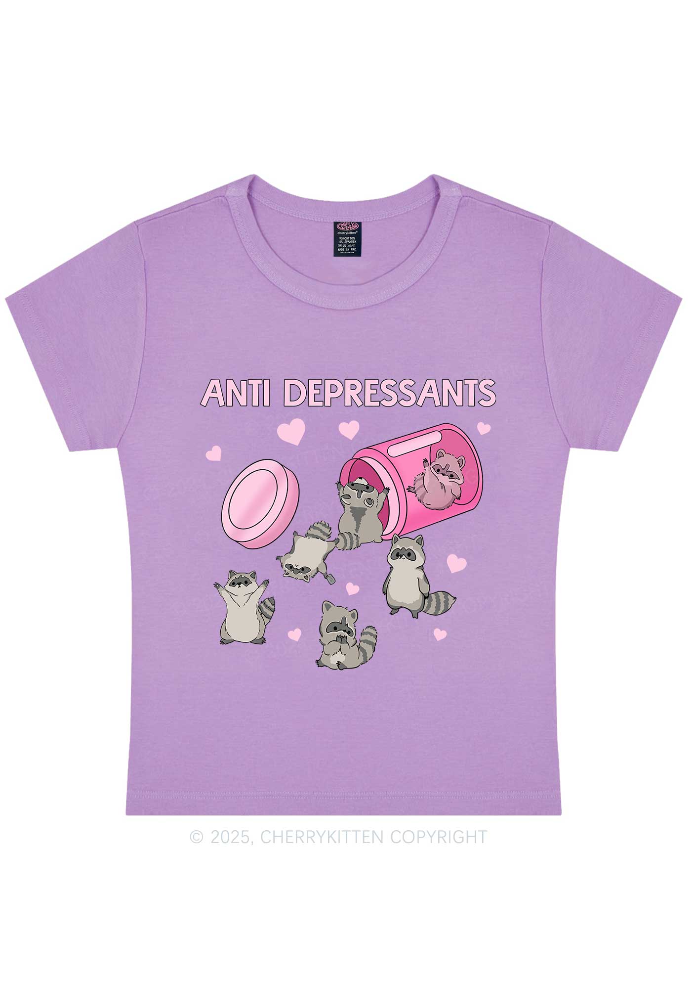 Anti Depressants Raccoon Y2K Baby Tee Cherrykitten - Image 5