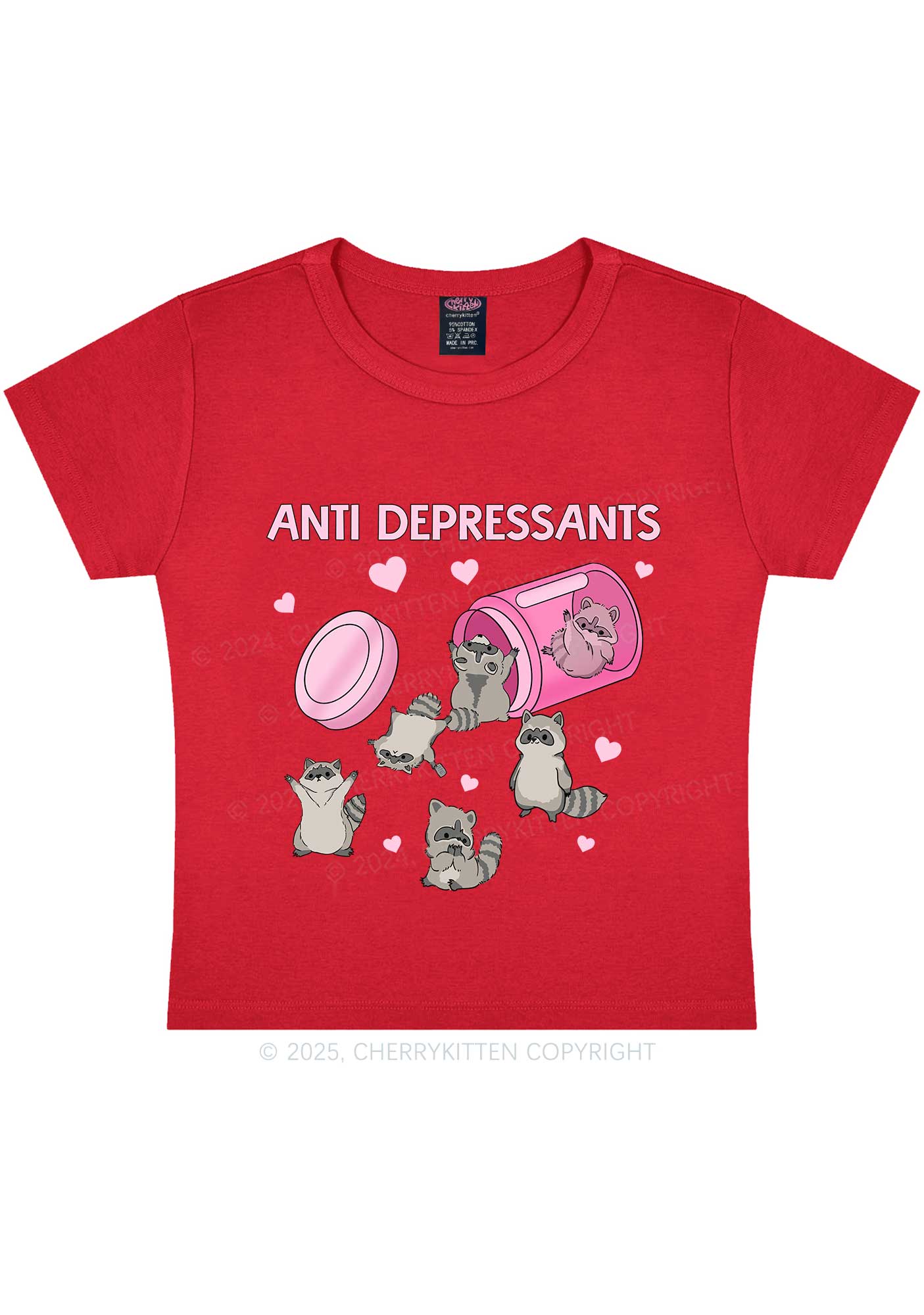 Anti Depressants Raccoon Y2K Baby Tee Cherrykitten - Image 6