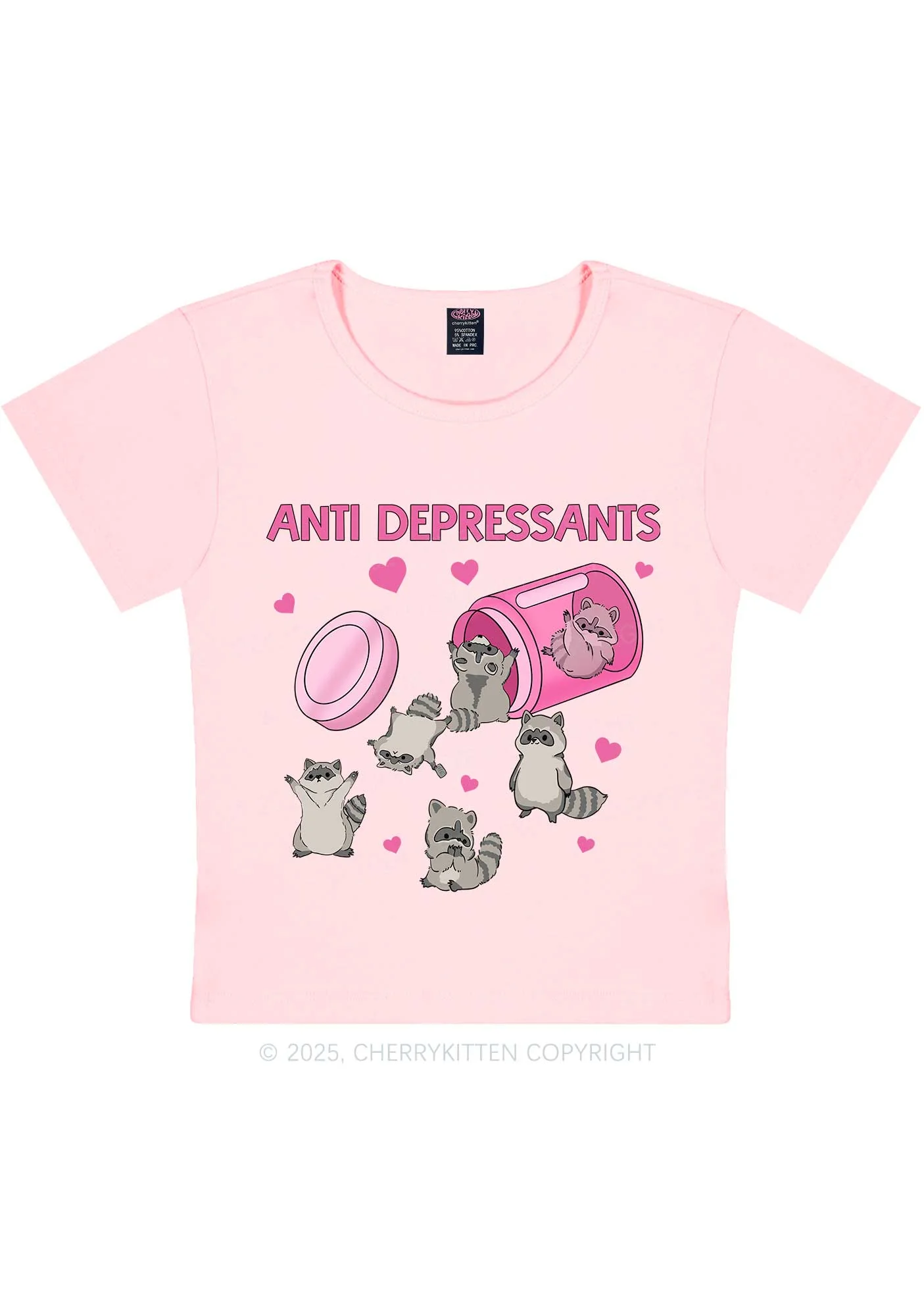 Anti Depressants Raccoon Y2K Baby Tee Cherrykitten - Image 7
