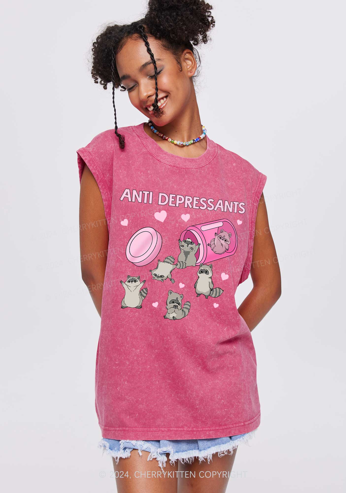 Anti Depressants Raccoon Y2K Washed Tank Cherrykitten - Image 2