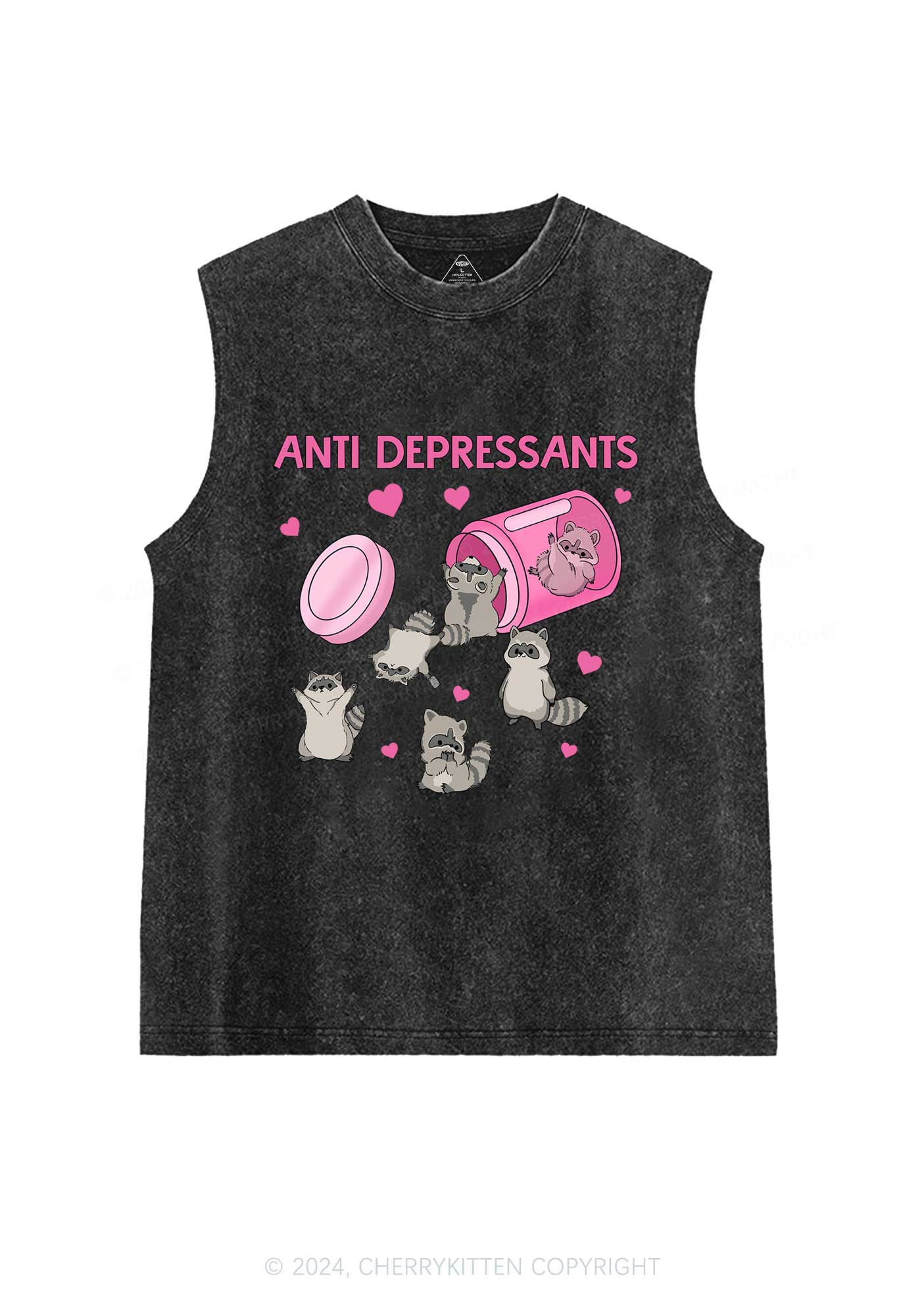 Anti Depressants Raccoon Y2K Washed Tank Cherrykitten - Image 3