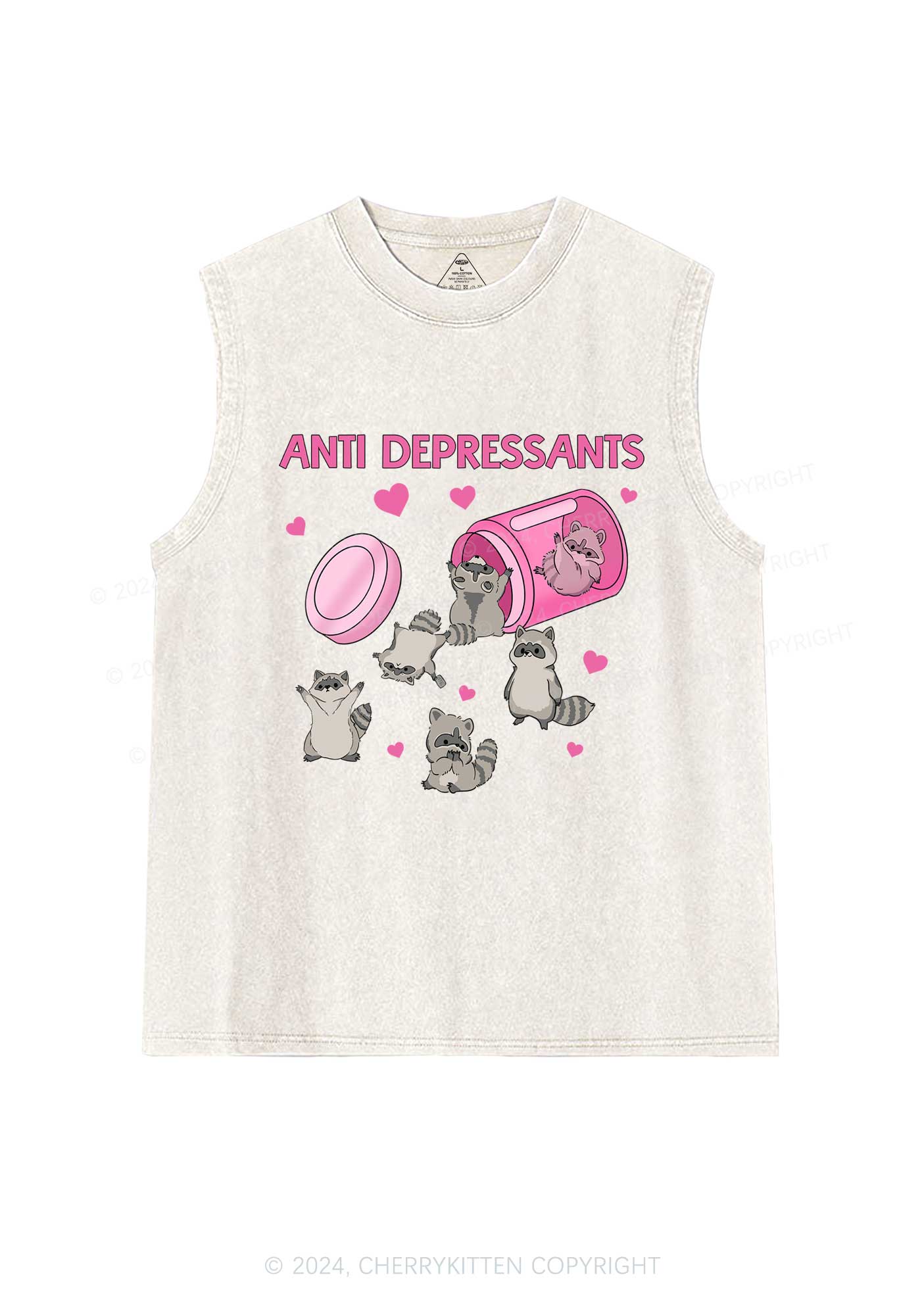 Anti Depressants Raccoon Y2K Washed Tank Cherrykitten - Image 4