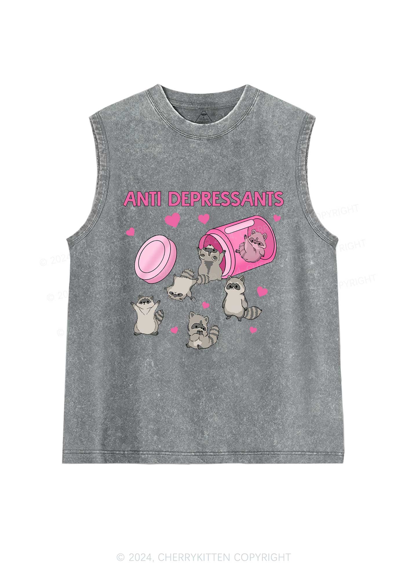 Anti Depressants Raccoon Y2K Washed Tank Cherrykitten - Image 6