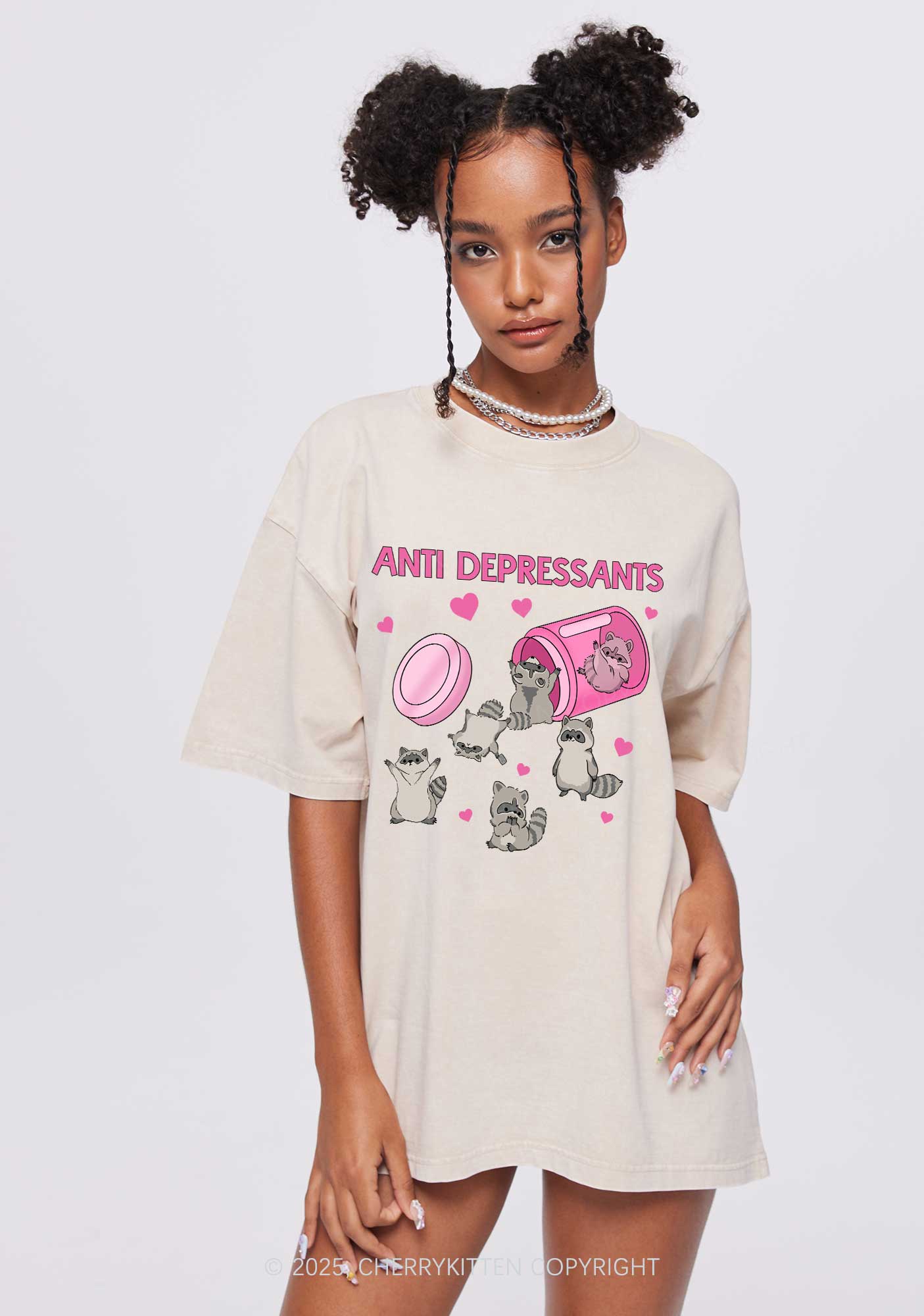 Anti Depressants Raccoon Y2K Washed Tee Cherrykitten - Image 2