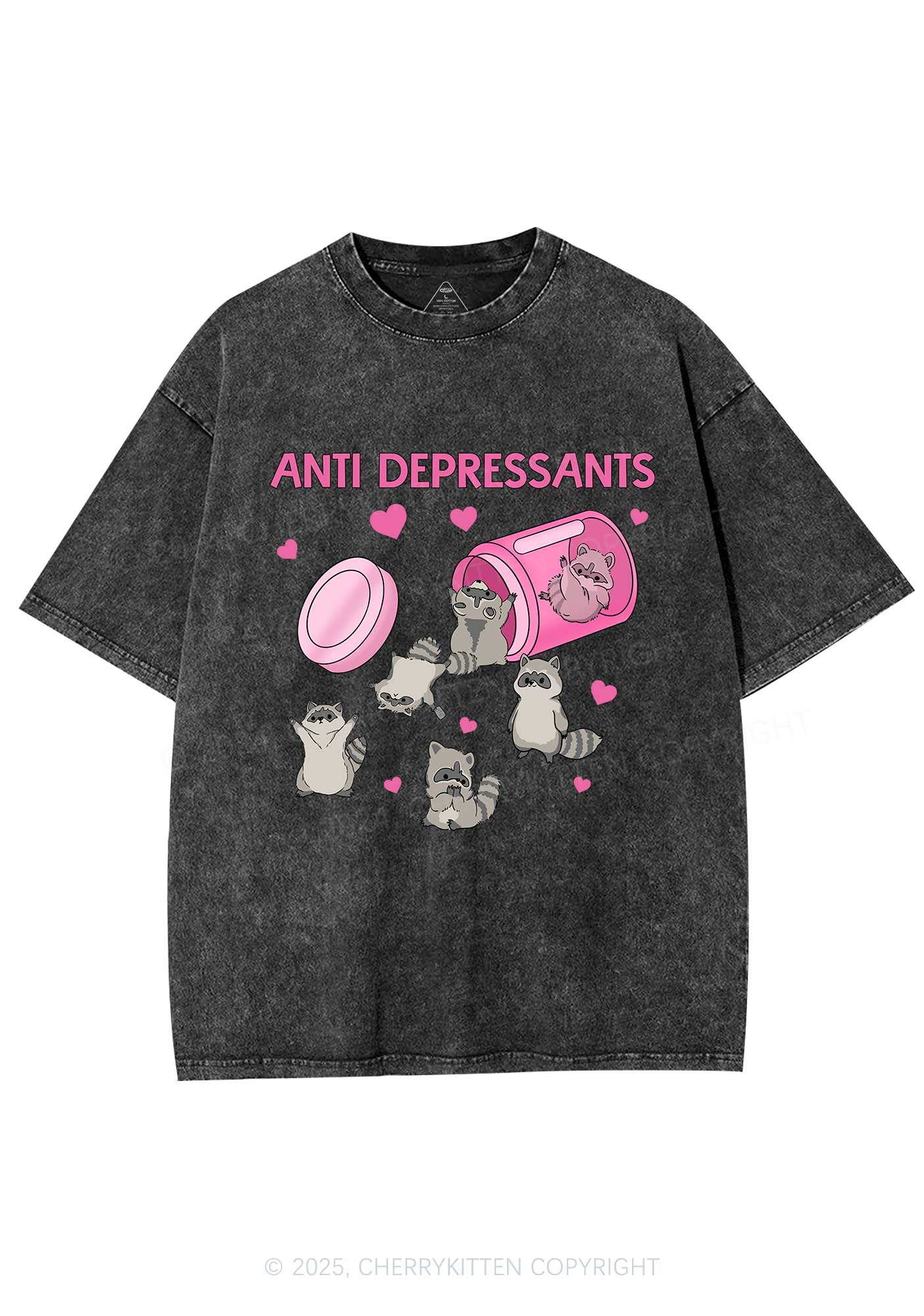 Anti Depressants Raccoon Y2K Washed Tee Cherrykitten - Image 3