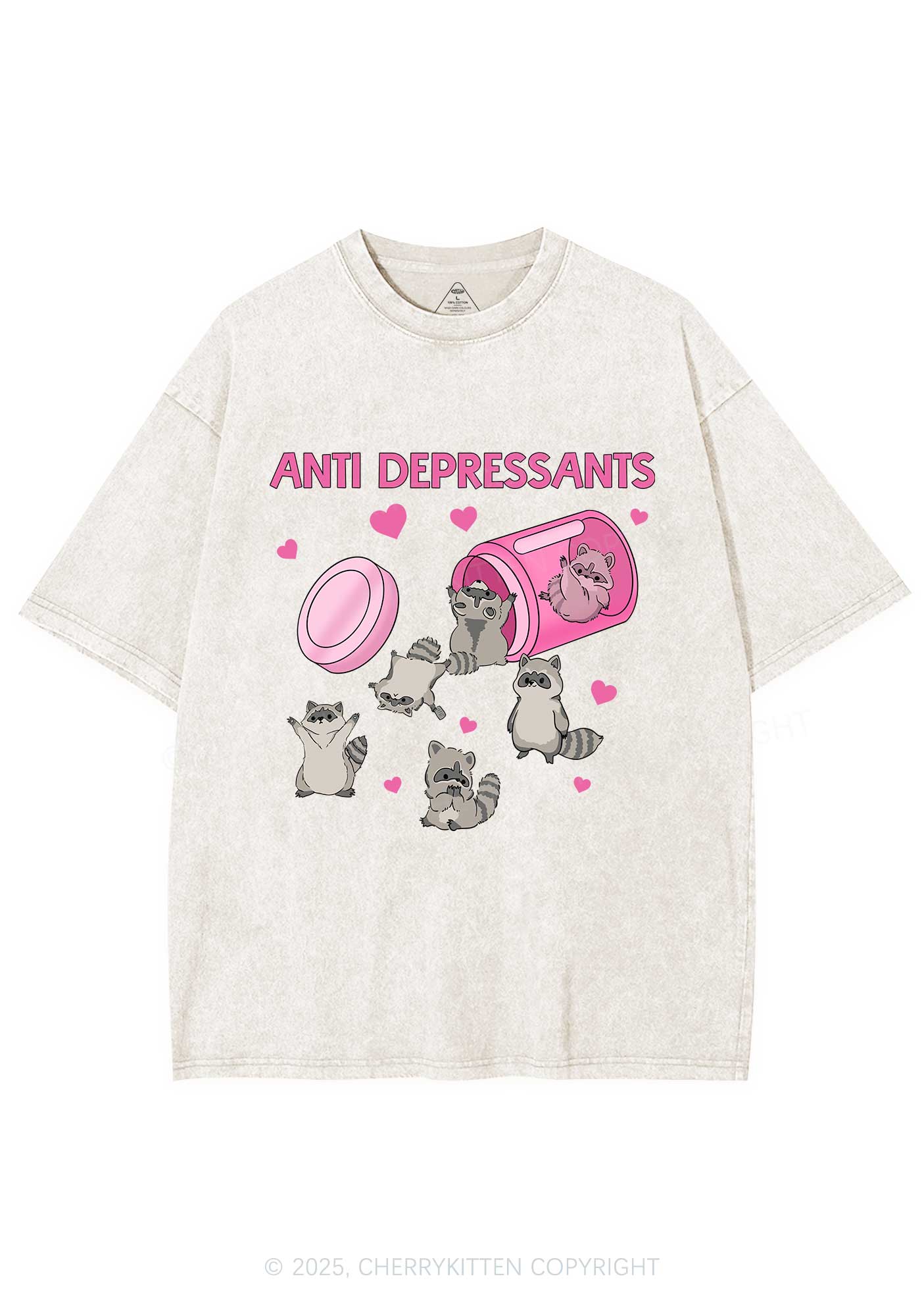 Anti Depressants Raccoon Y2K Washed Tee Cherrykitten - Image 4