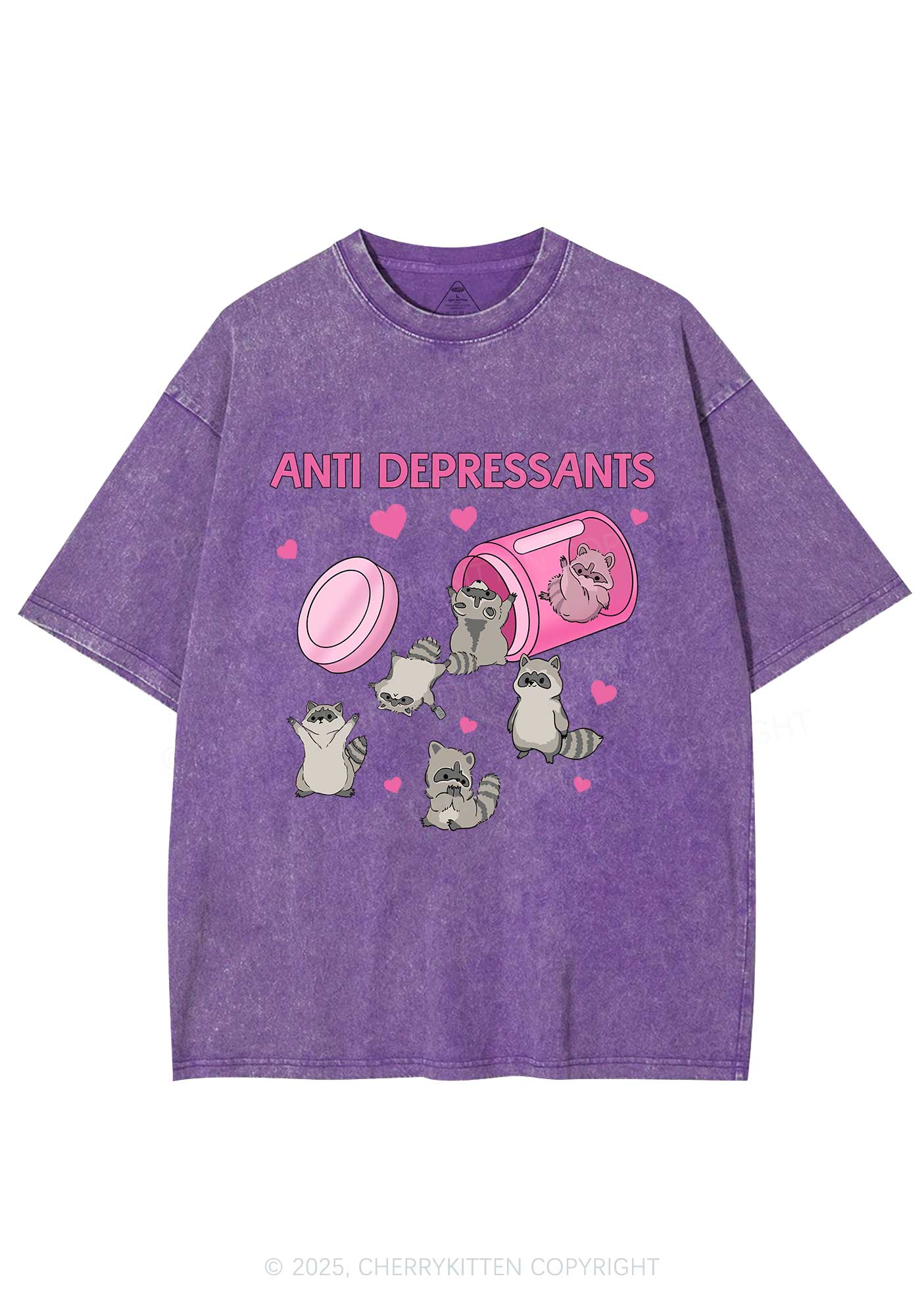 Anti Depressants Raccoon Y2K Washed Tee Cherrykitten - Image 5