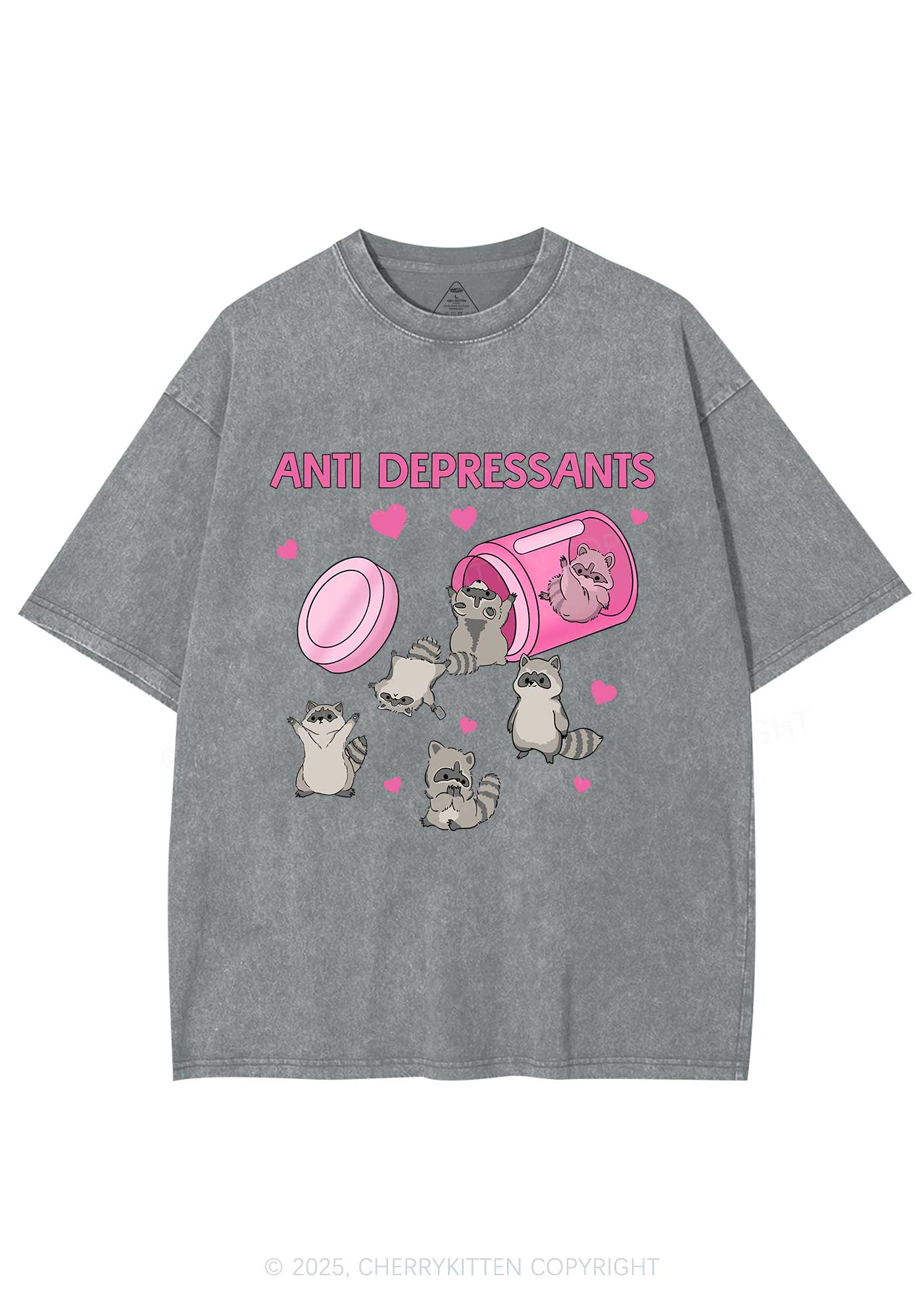 Anti Depressants Raccoon Y2K Washed Tee Cherrykitten - Image 6