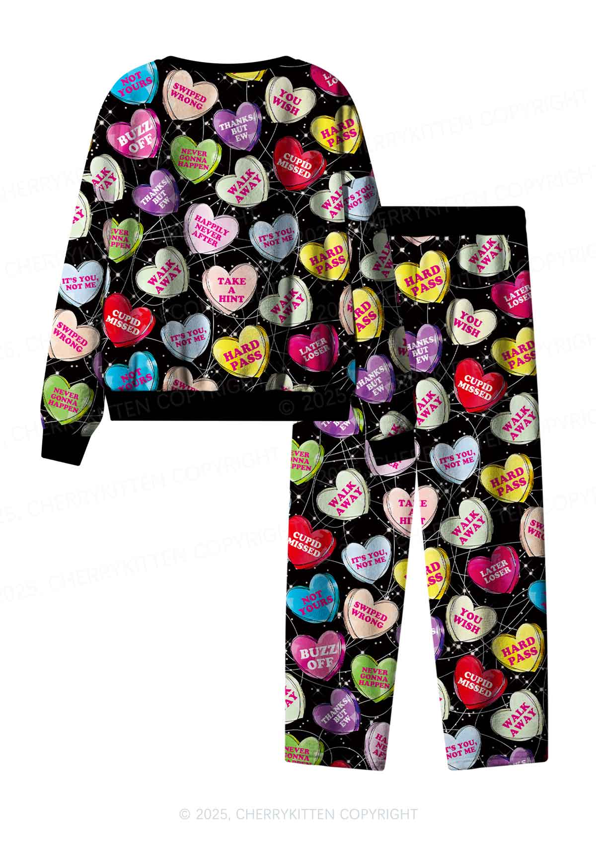 Anti Romantic Candy Y2K Valentine's Day Fleece Long Sleeve Pajama Set Cherrykitten - Image 3
