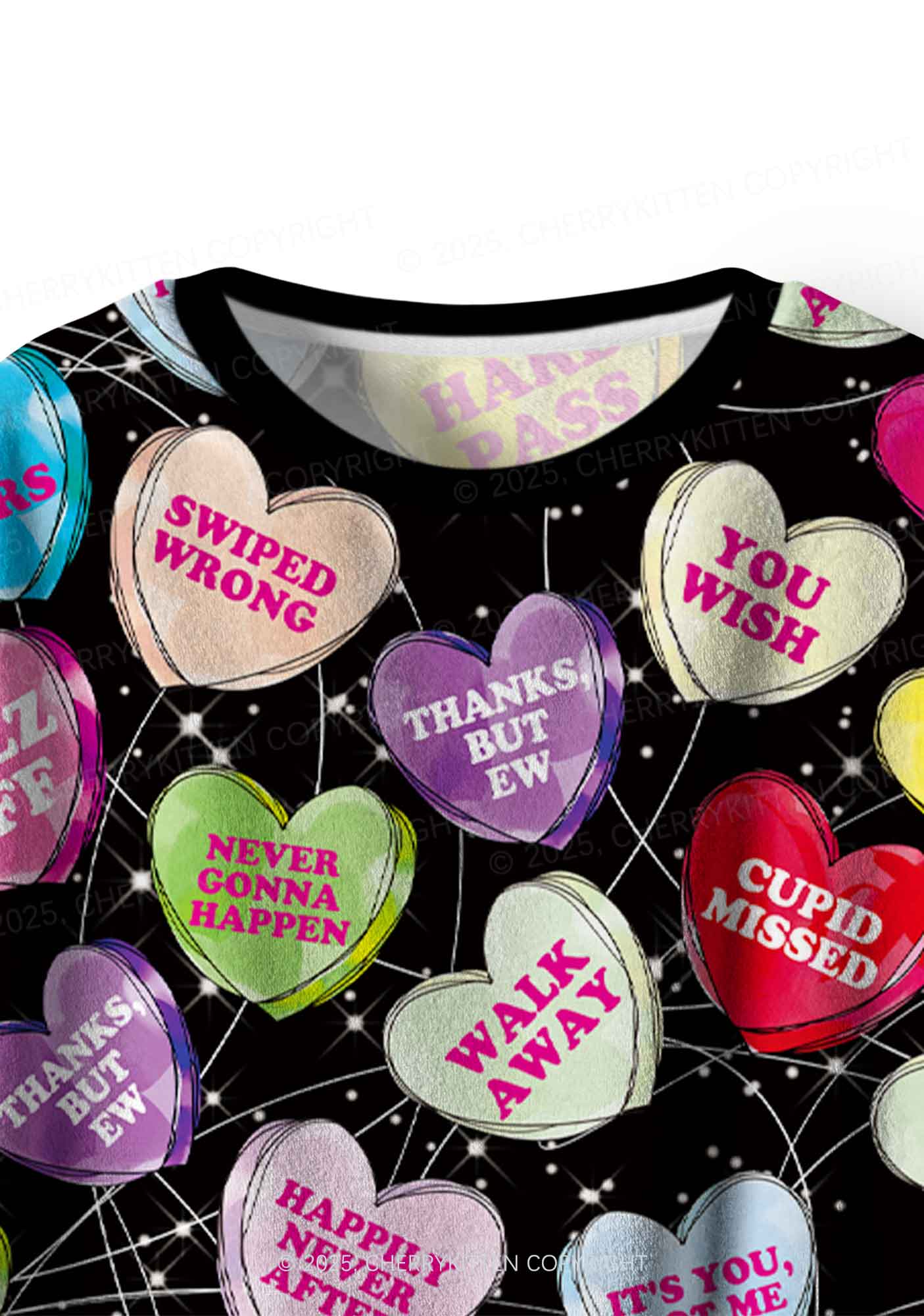 Anti Romantic Candy Y2K Valentine's Day Fleece Long Sleeve Pajama Set Cherrykitten - Image 4