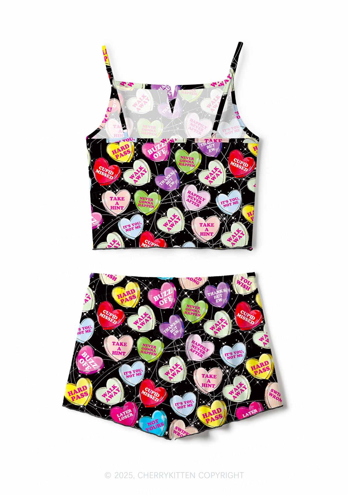 Anti Romantic Candy Y2K Valentine's Day Print Cami Shorts Pajama Set Cherrykitten - Image 3