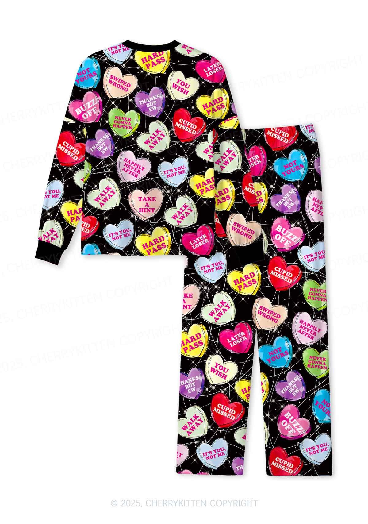Anti Romantic Candy Y2K Valentine's Day Print Long Sleeve Pajama Set Cherrykitten - Image 3