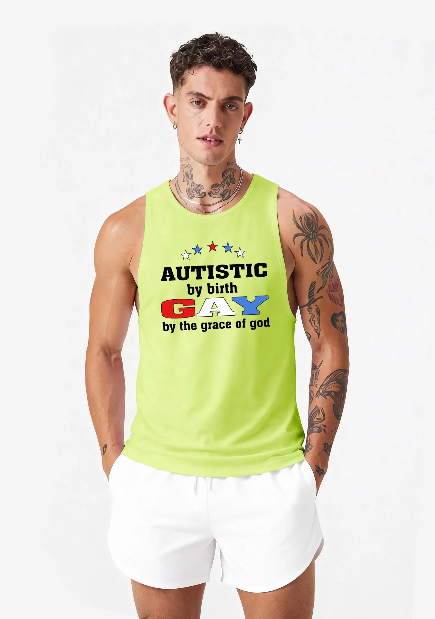 Autistic By Birth Gay Pride Y2K Men Racerback Tank Top Cherrykitten - Image 2