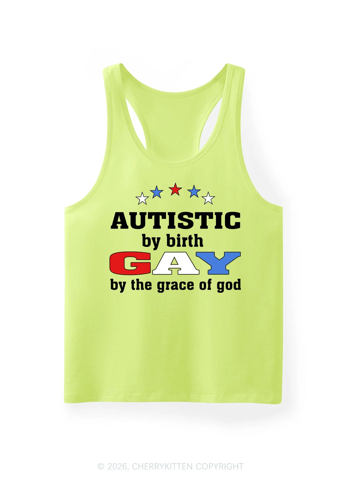Autistic By Birth Gay Pride Y2K Men Racerback Tank Top Cherrykitten - Image 8
