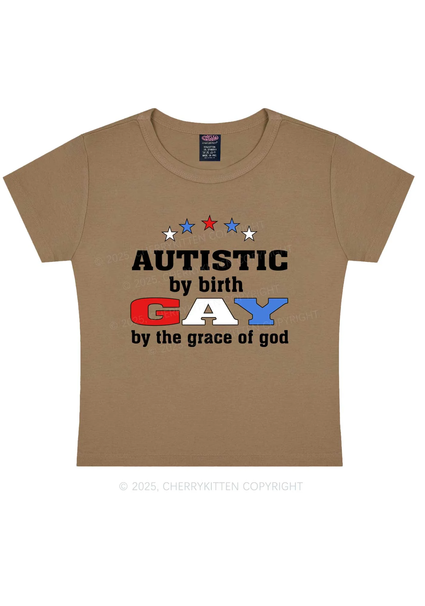 Autistic By Birth Gay Pride Y2K Baby Tee Cherrykitten - Image 10